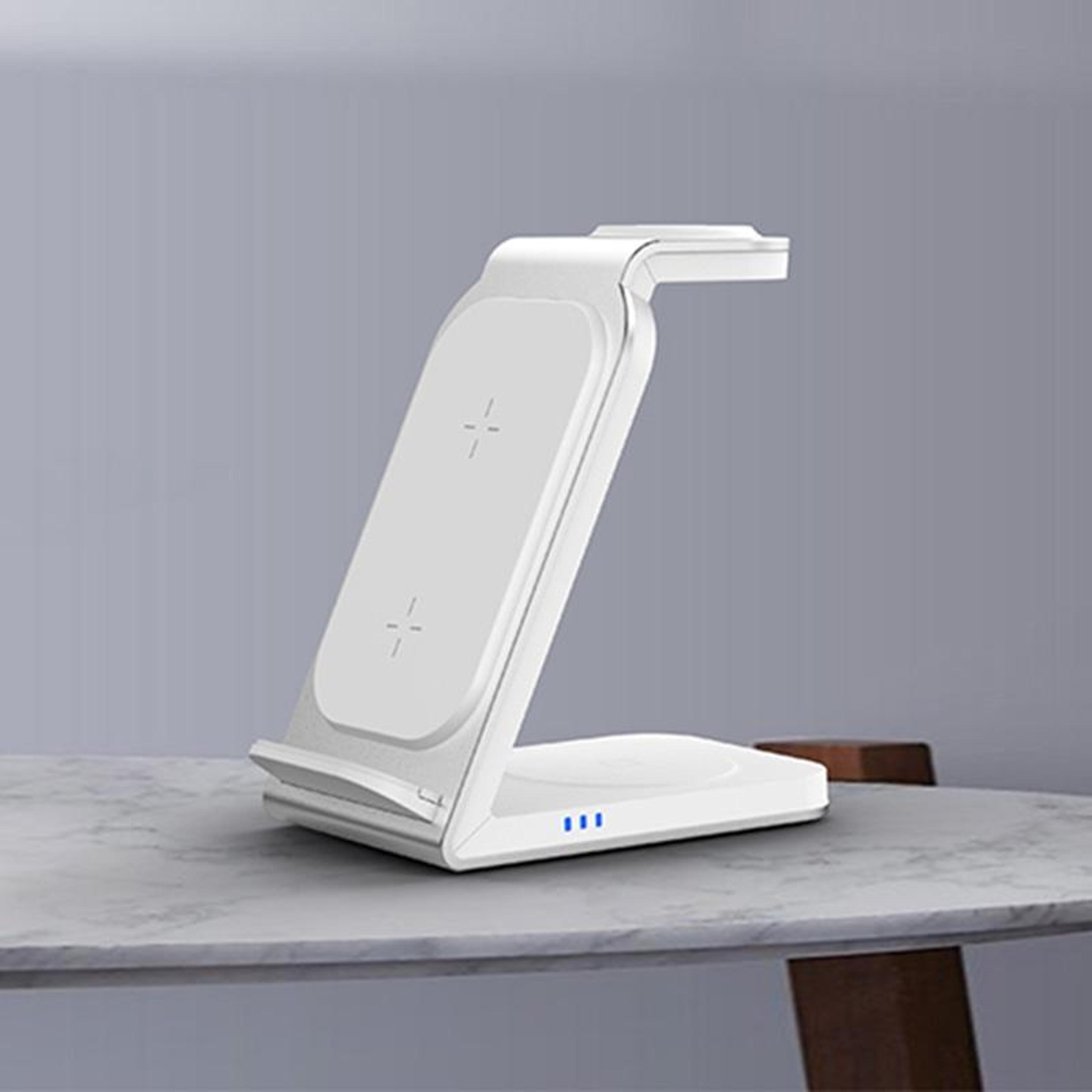 sw17 3 in 1 wireless charger metal vertical charging station for phone apple watch and earbuds