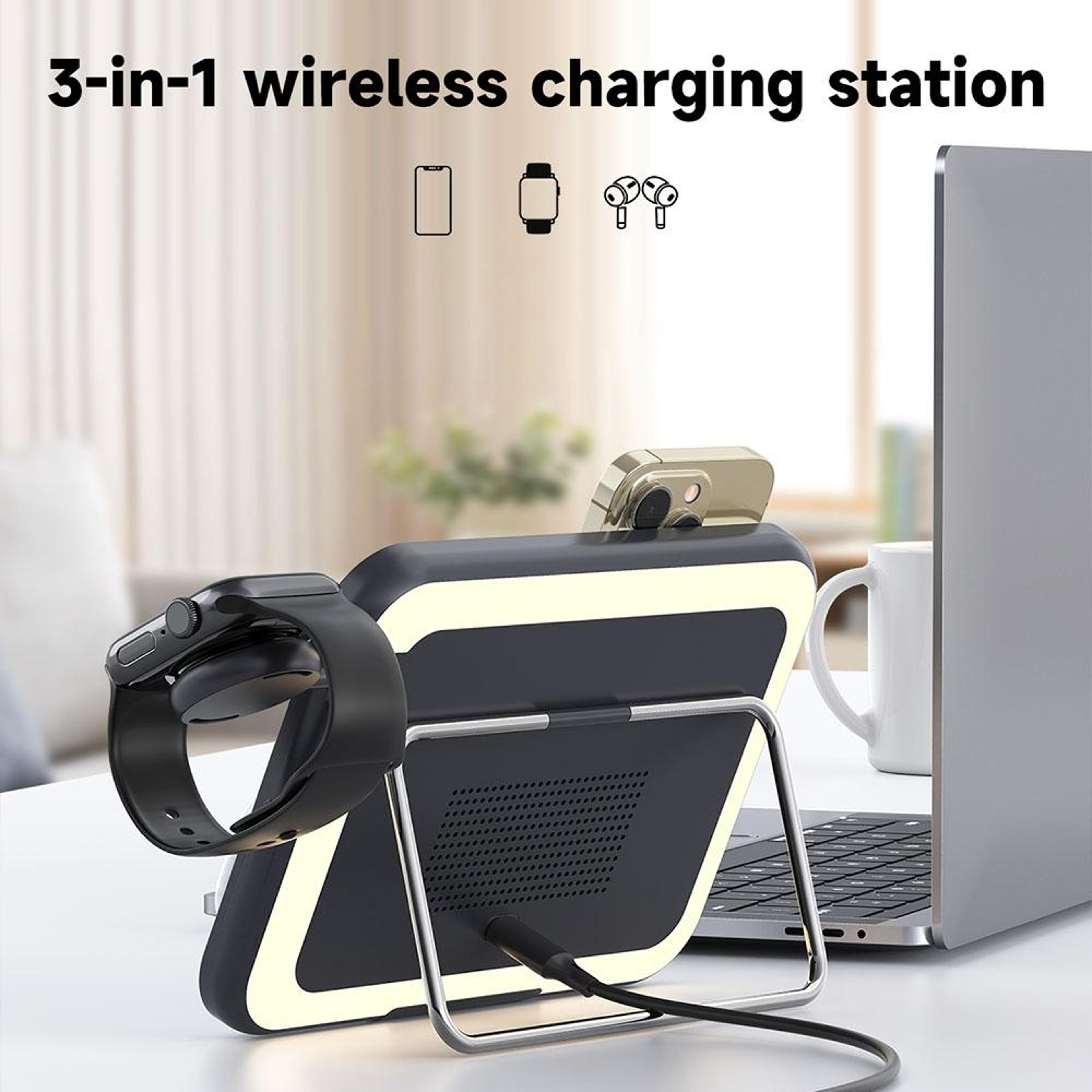 MagSafe 3 In 1 Wireless Charging Station With LED Makeup Mirror Foldable Magnetic Charger And Night 11
