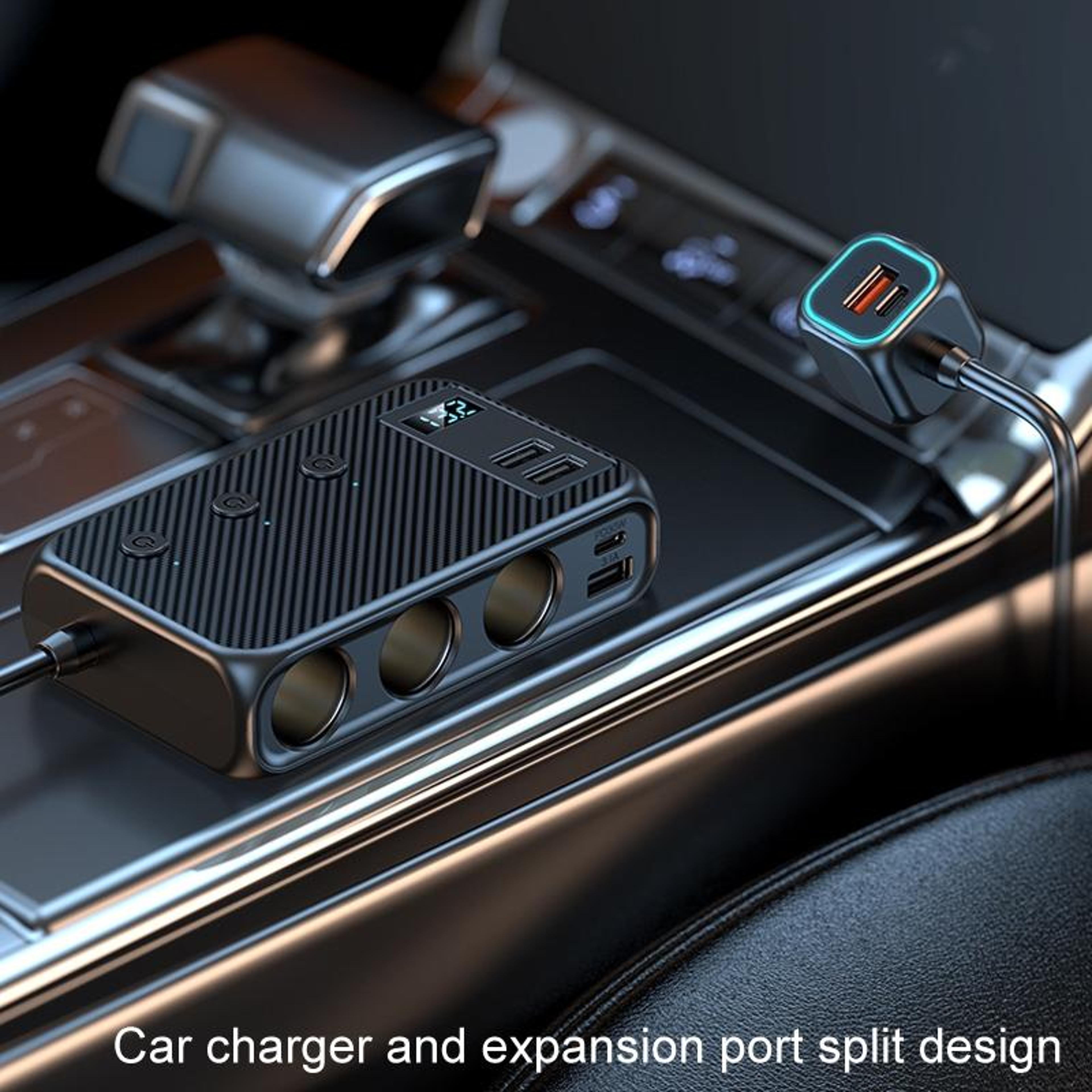 C29 9 In 1 Car Cigarette Lighter Splitter USB C PD Fast Car Charger With Voltage Display 9