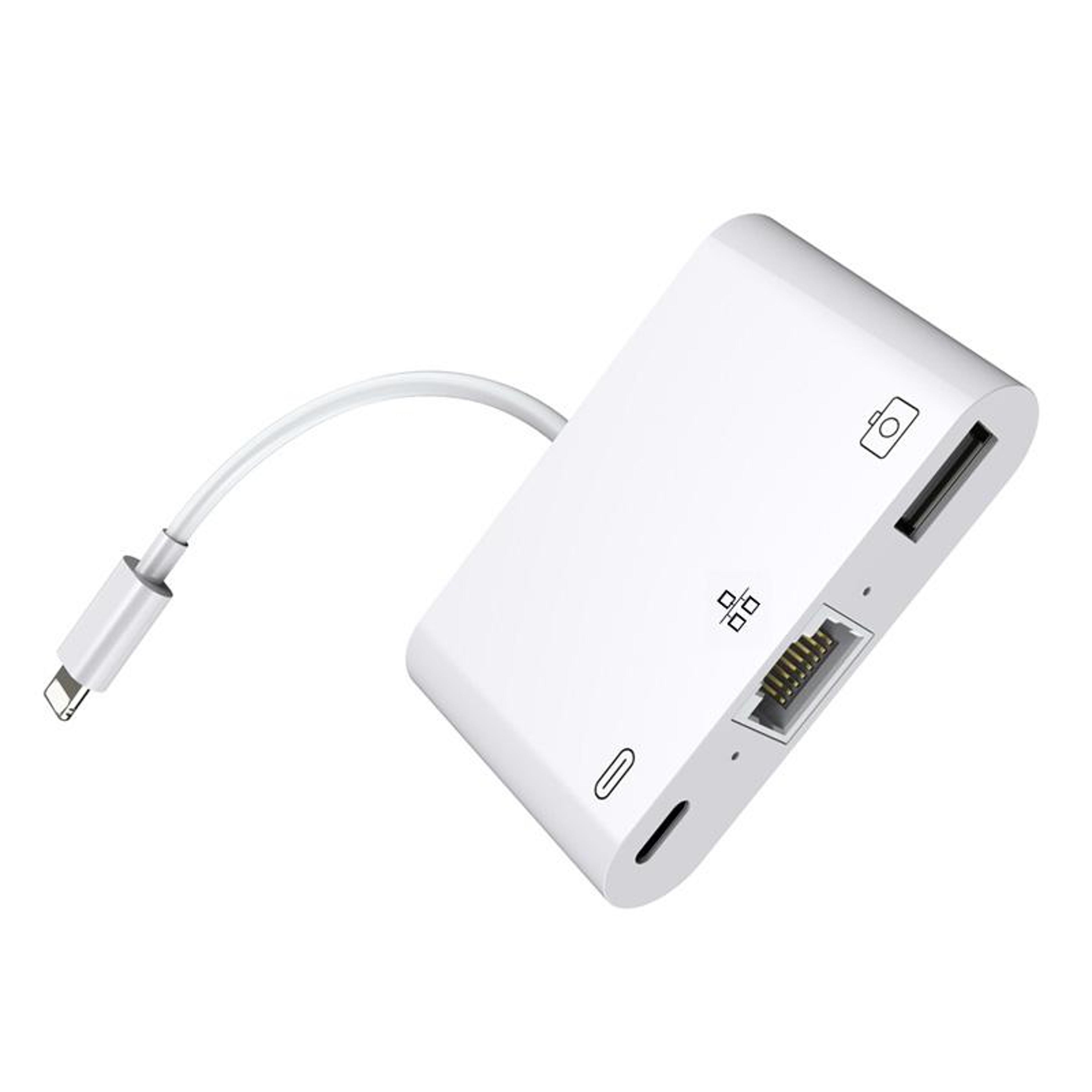Lightning Ethernet Adapter With RJ45 Network USB Camera Reader And Charging Port For IPhone IPad 0