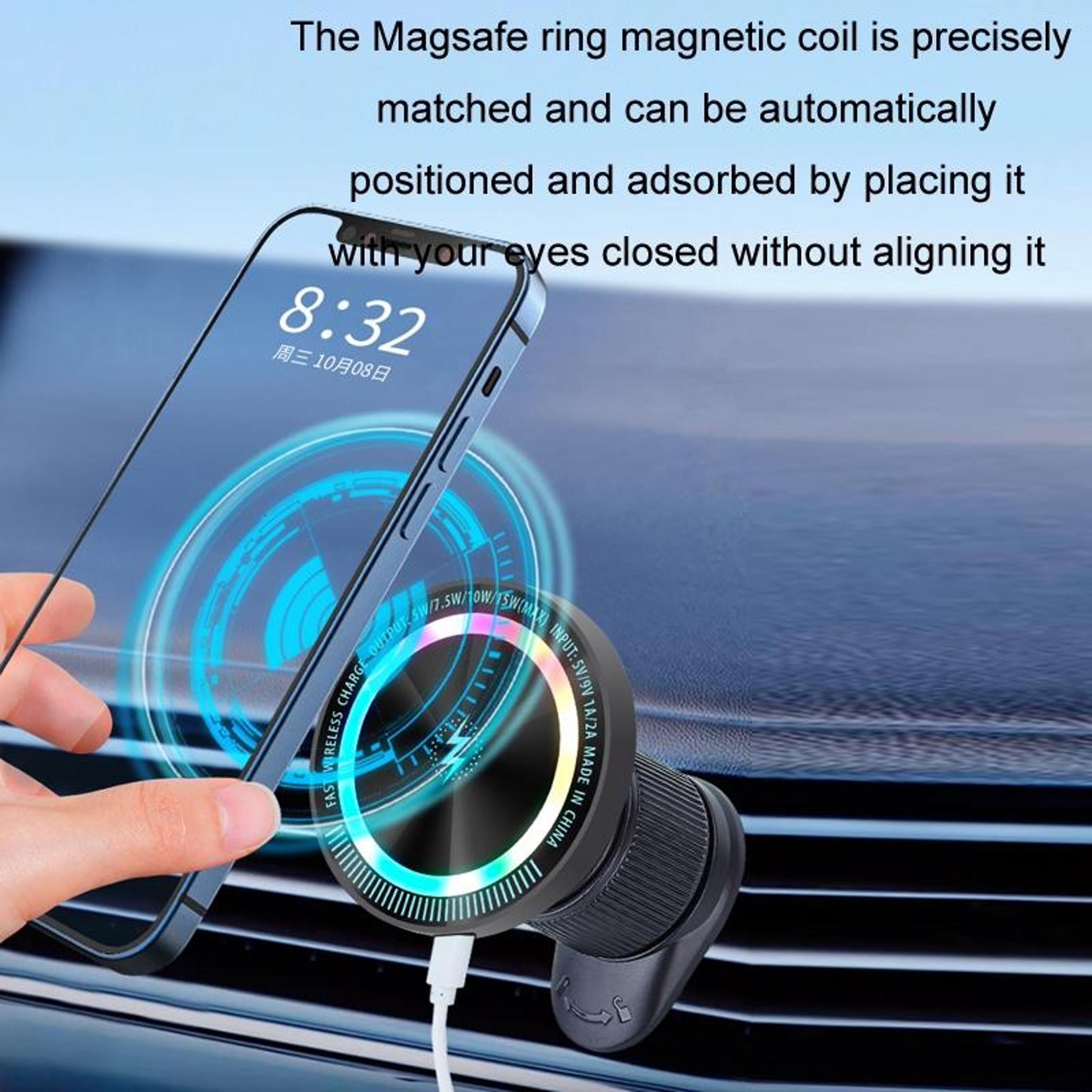 MagSafe Car Charger 15W Magnetic Wireless Charging Mount With 360 Degree Phone Holder For Air Vent 6