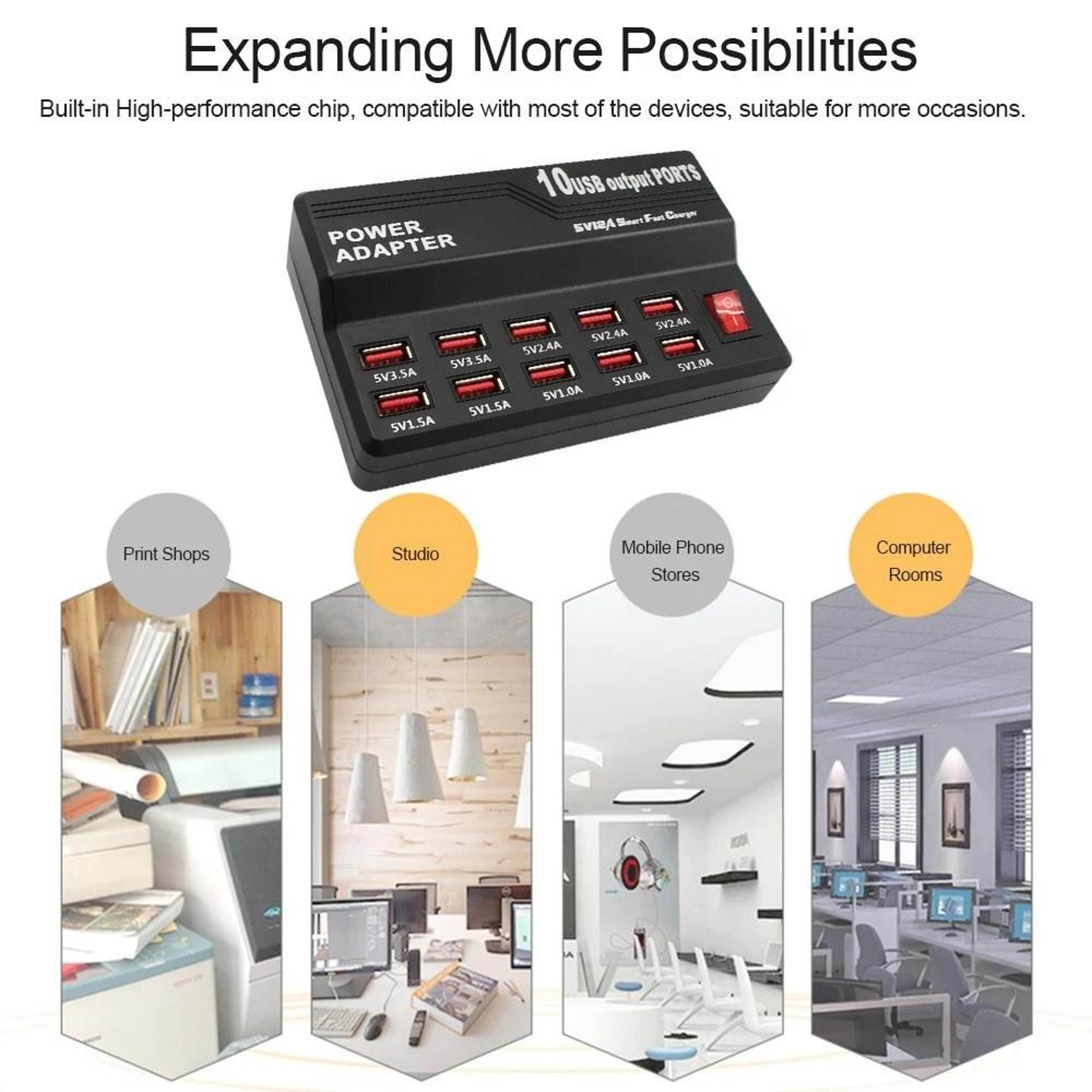 10 Port USB Charger Smart USB Fast Charging Station Multi USB Charging Hub With Digital Display US  4