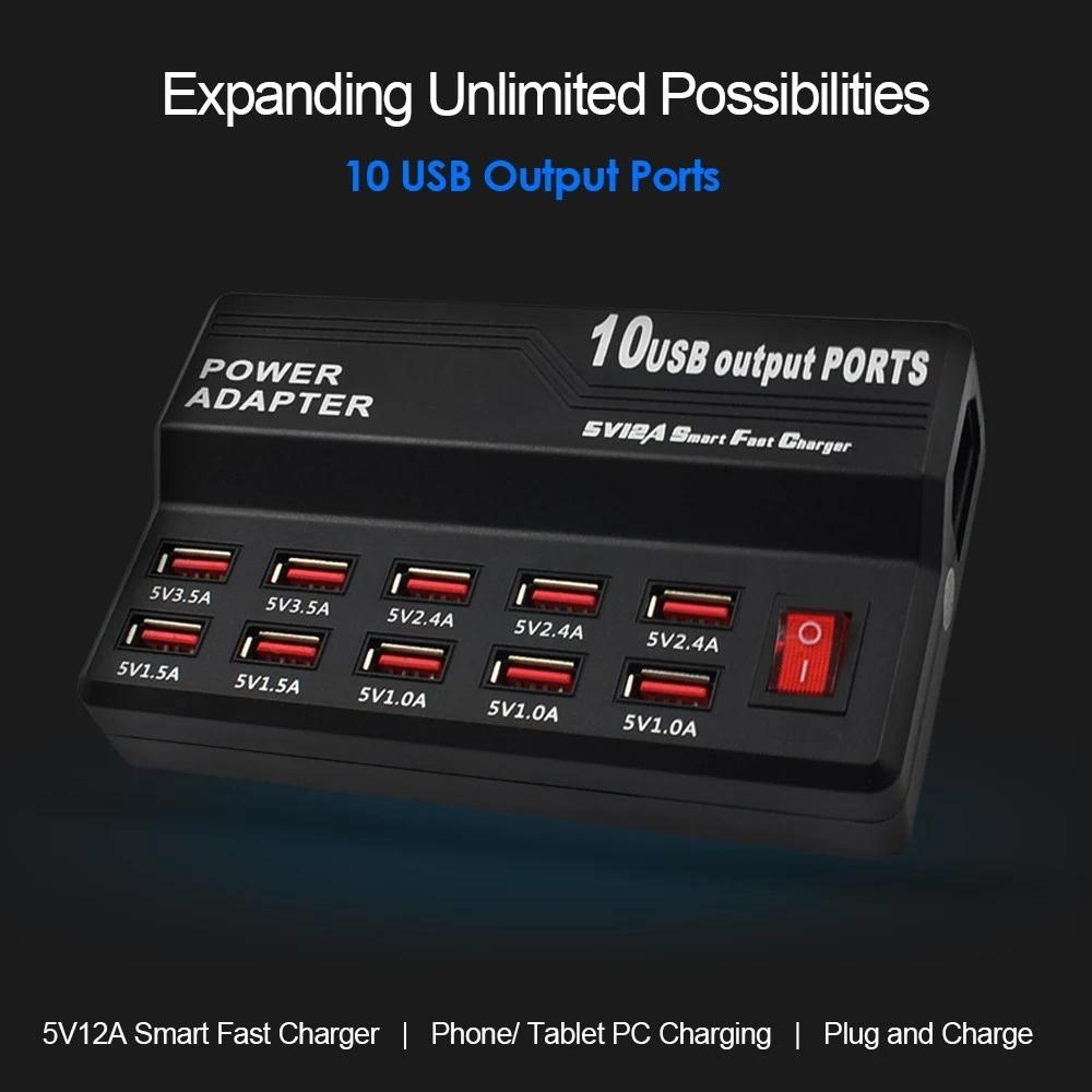 10 Port USB Charger Smart USB Fast Charging Station Multi USB Charging Hub With Digital Display US  5