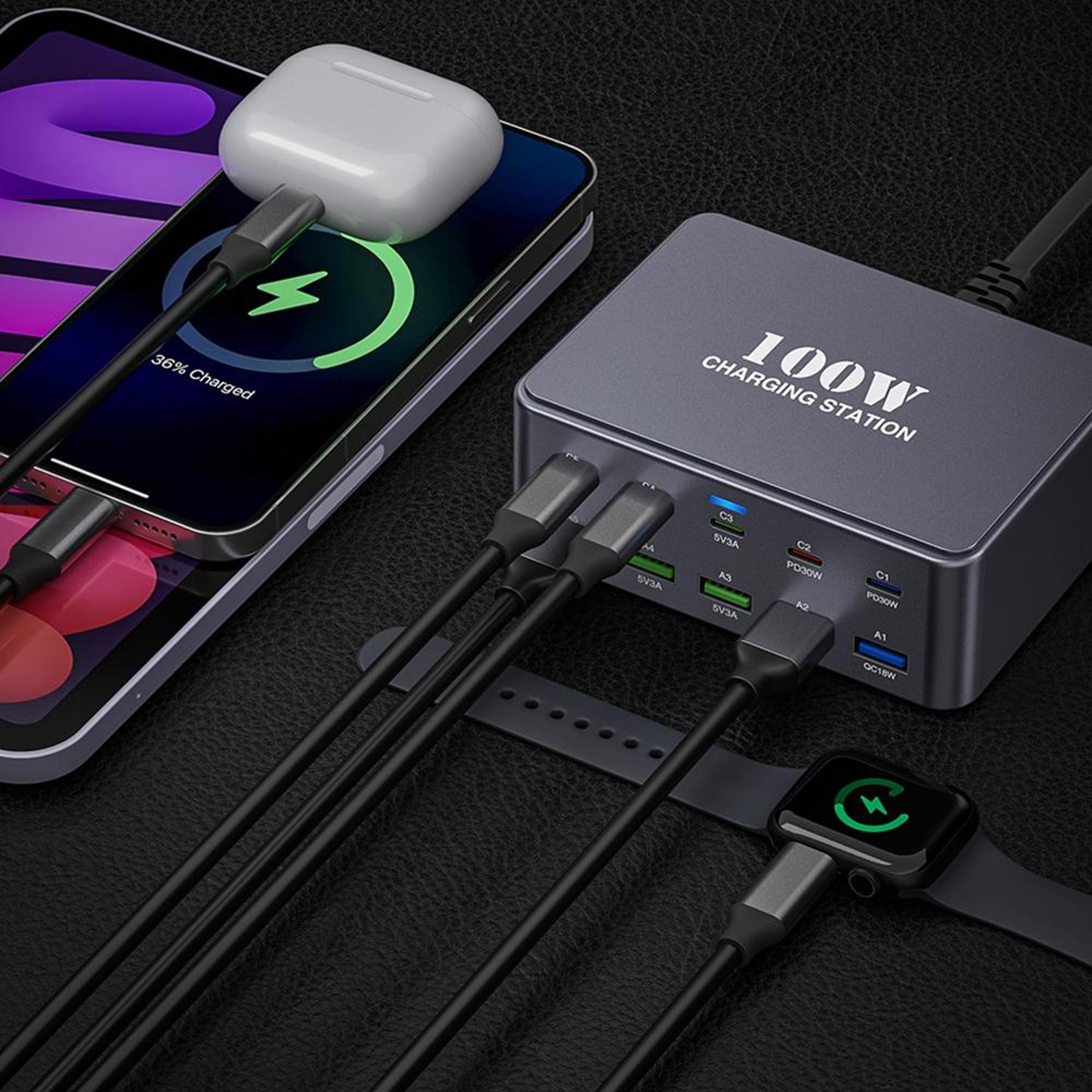 HW33 100W USB C Charger 10 Port Desktop Charging Station Fast Charging Hub US Plug 7