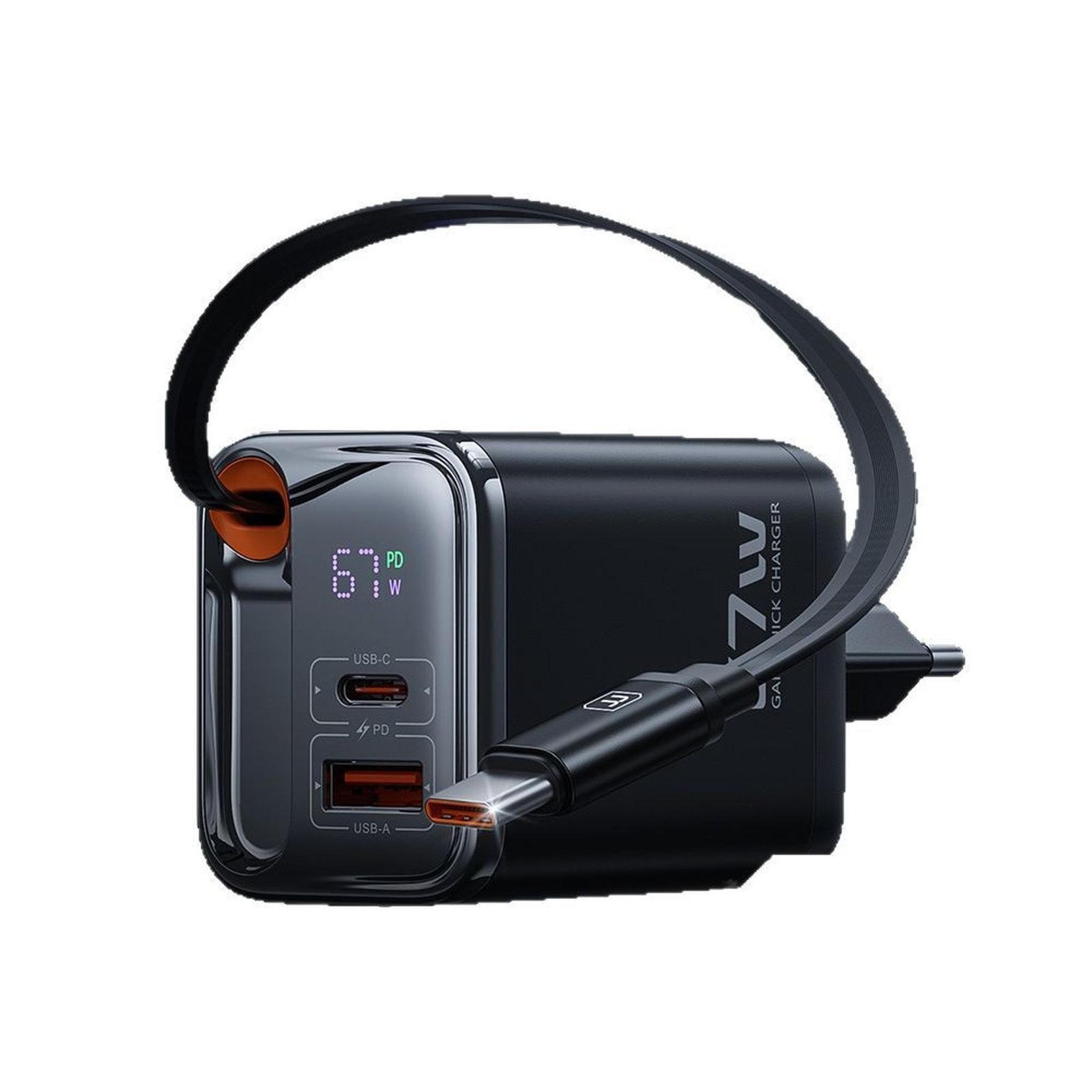 toocki 67w usb c charger 3 port fast charging station with retractable usb c cable led display