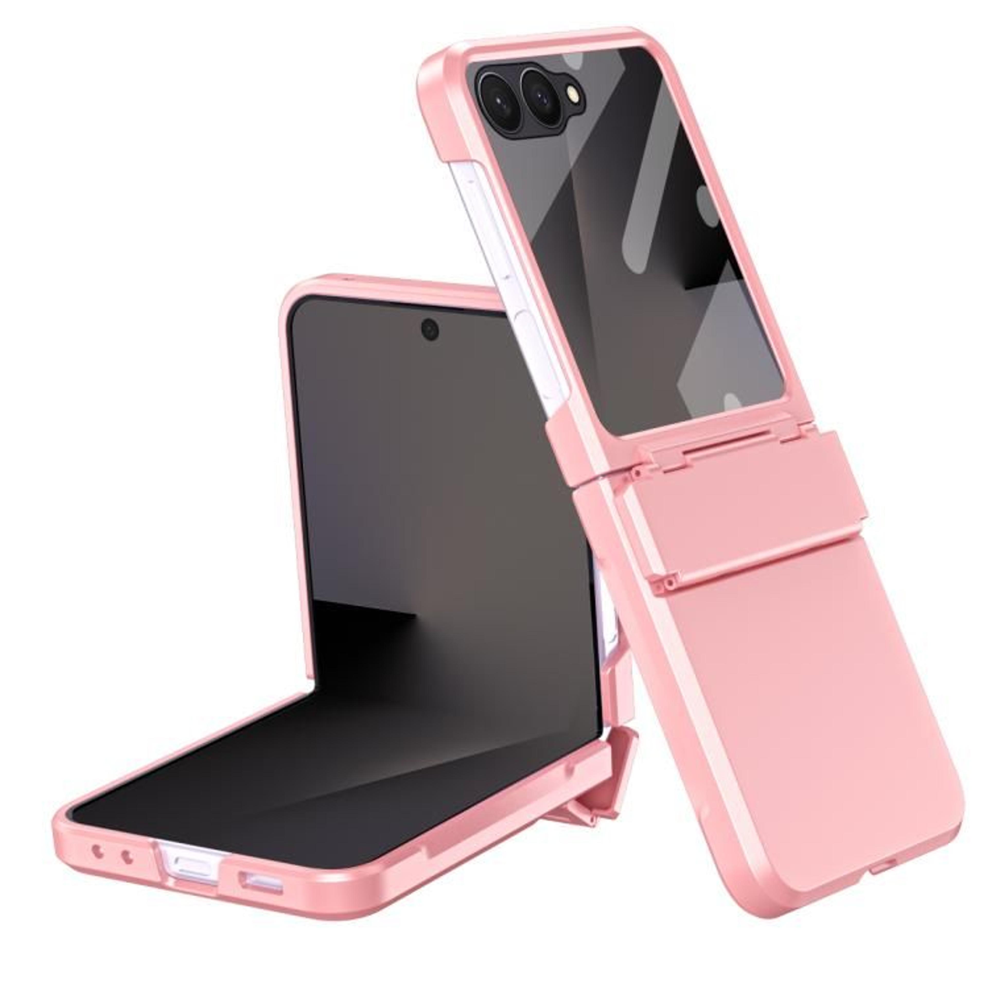 Galaxy Z Flip8 Shockproof Phone Case With Hinge Protection Leather Finish And Tempered Glass Back 7