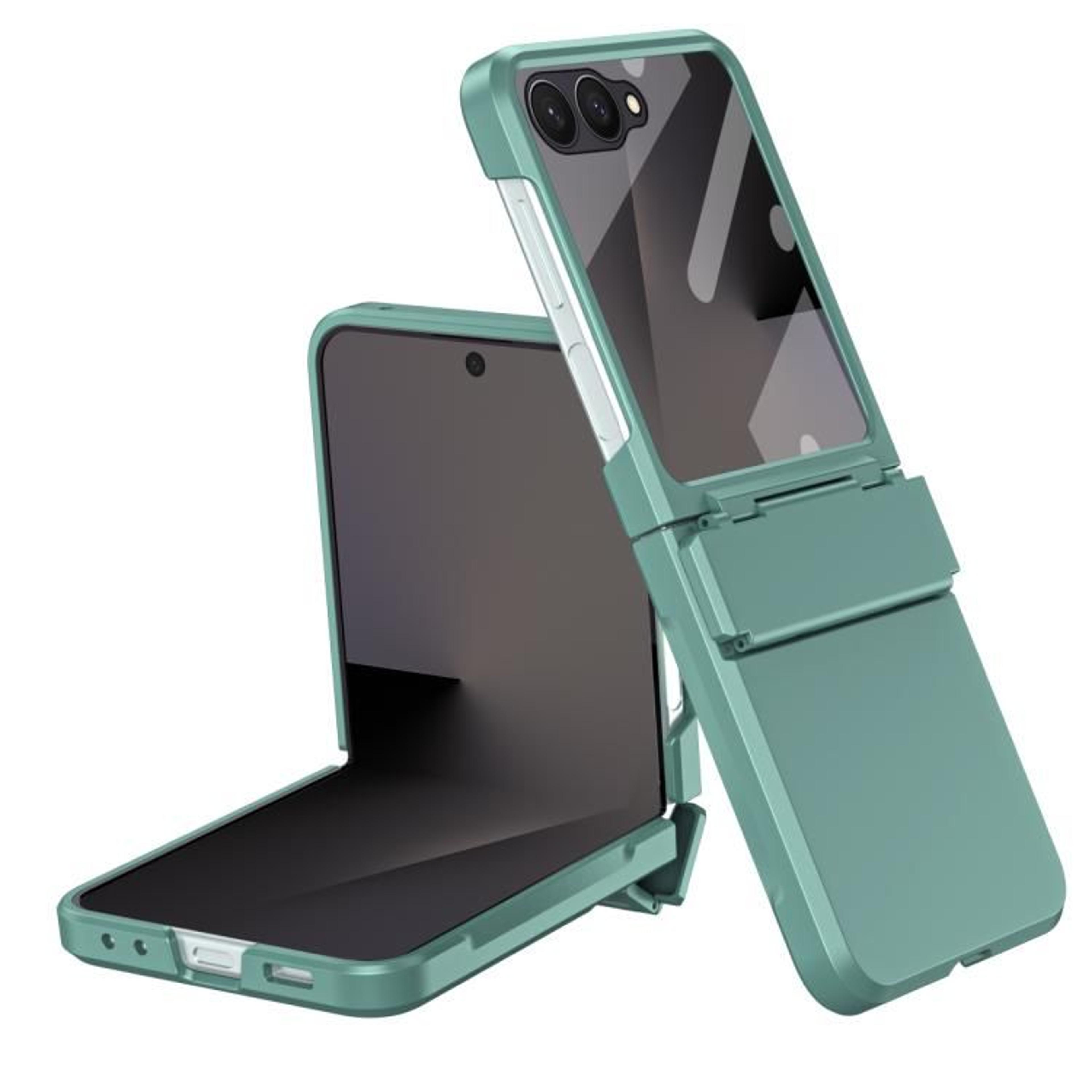 Galaxy Z Flip8 Shockproof Phone Case With Hinge Protection Leather Finish And Tempered Glass Back 10