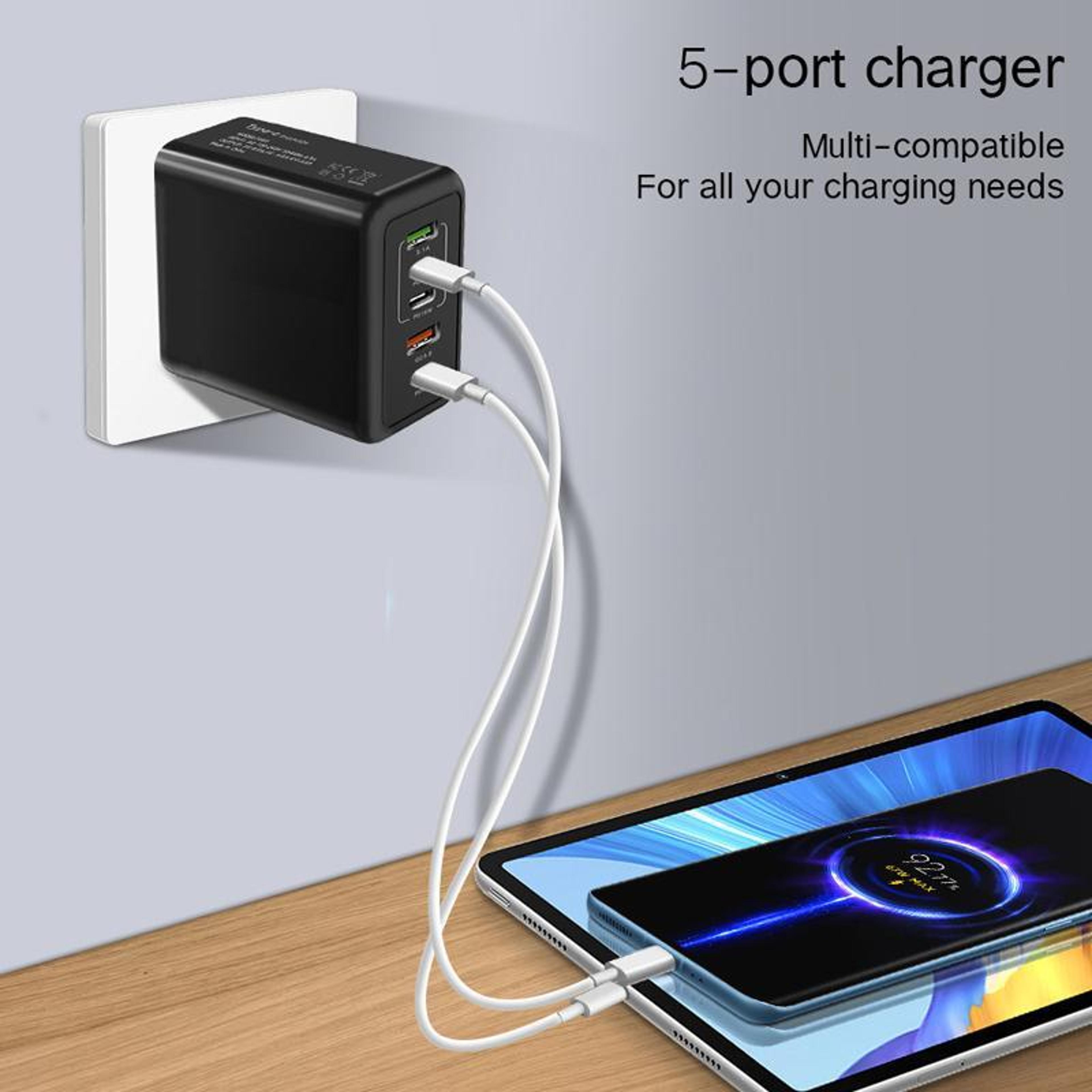 TE PD43 USB C Charger 5 Port Fast Charger With 3 USB C And 2 USB A Ports For Phones And Tablets 3