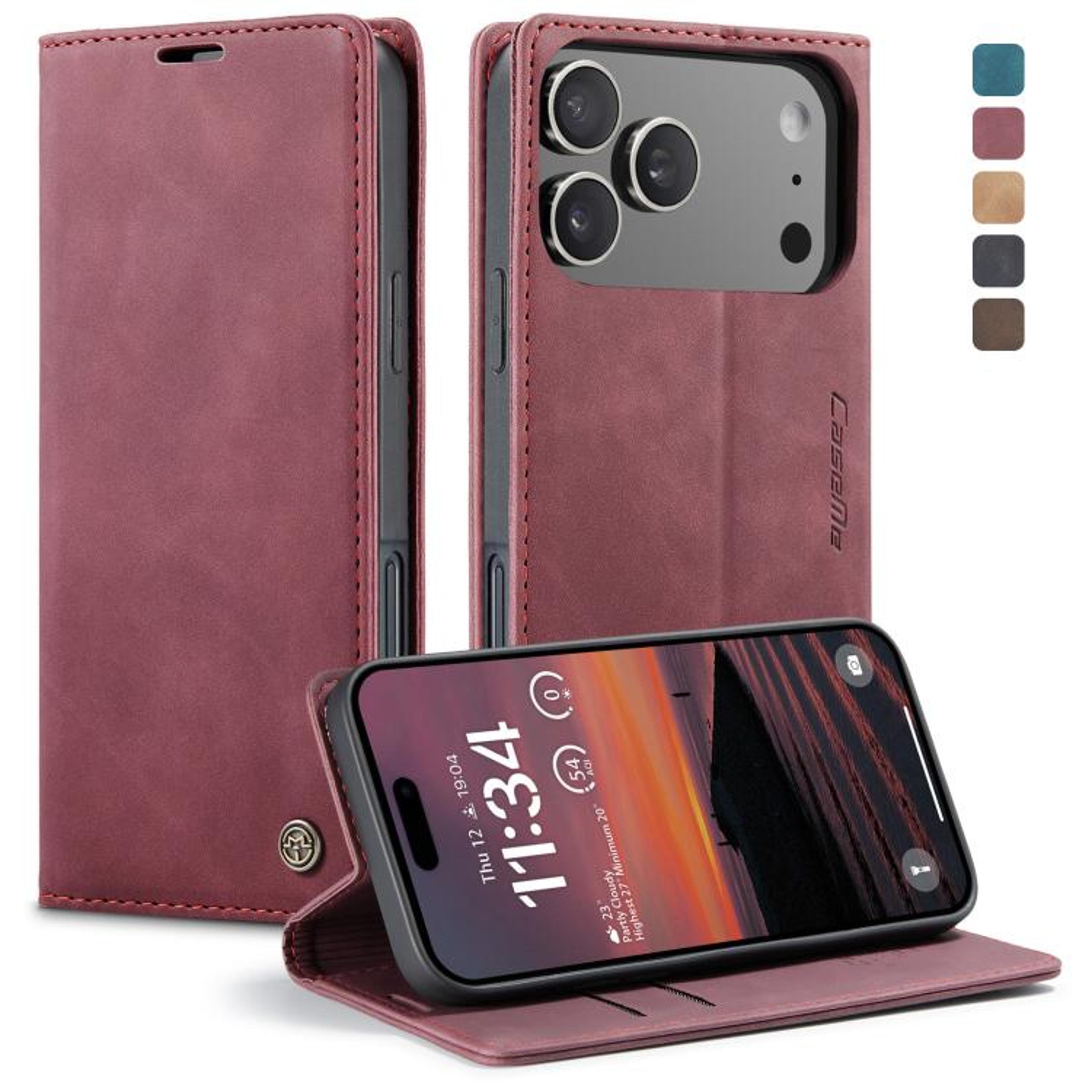 CaseMe IPhone 17 Pro Max Wallet Case Premium Leather Phone Case With Card Holder Kickstand 12