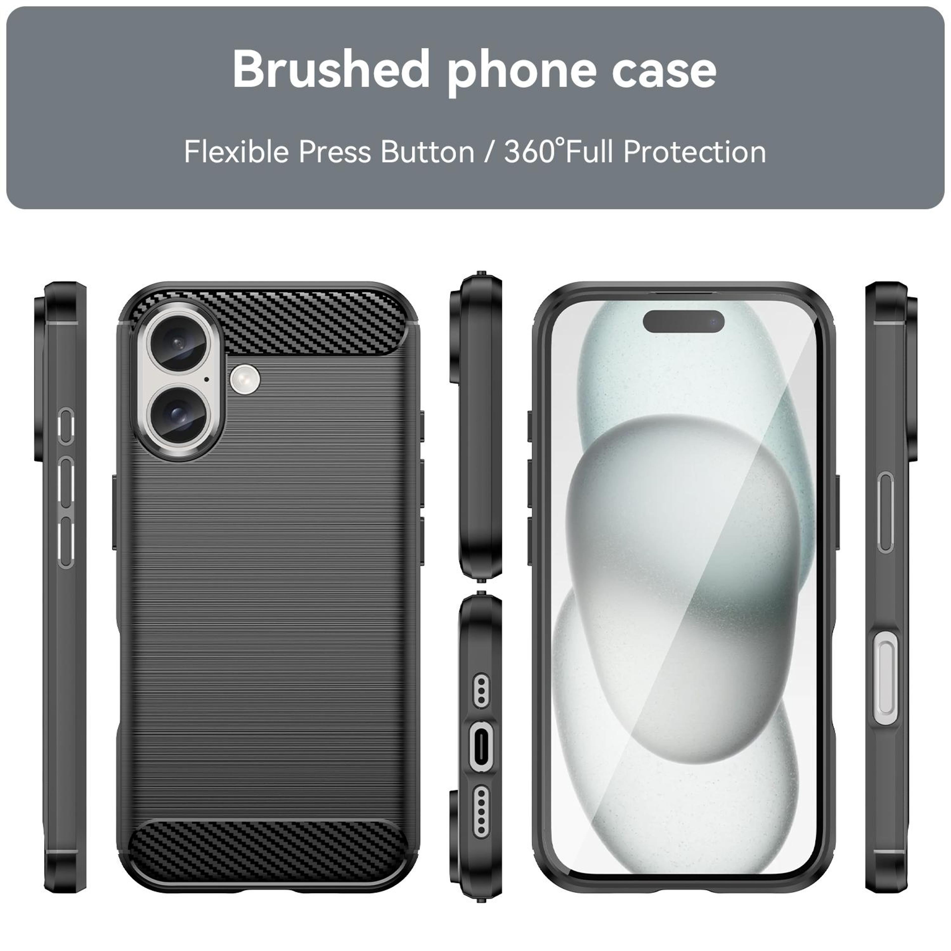 IPhone 16 Plus Carbon Fiber Case Slim Brushed Texture Protective TPU Cover 1