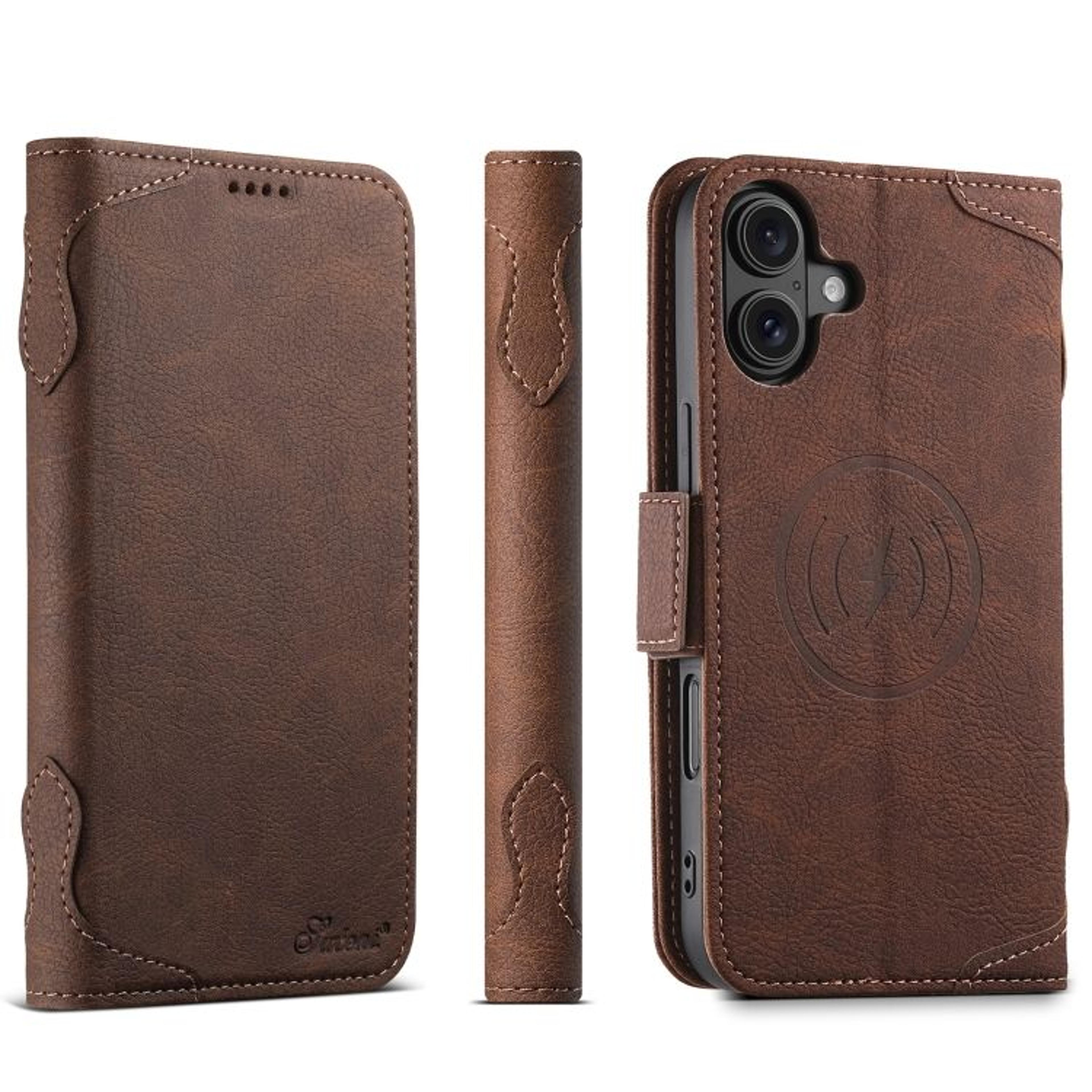 SUTENI J07 MagSafe Leather Phone Case For IPhone 16 Wallet Flip Cover With Card Slots 6
