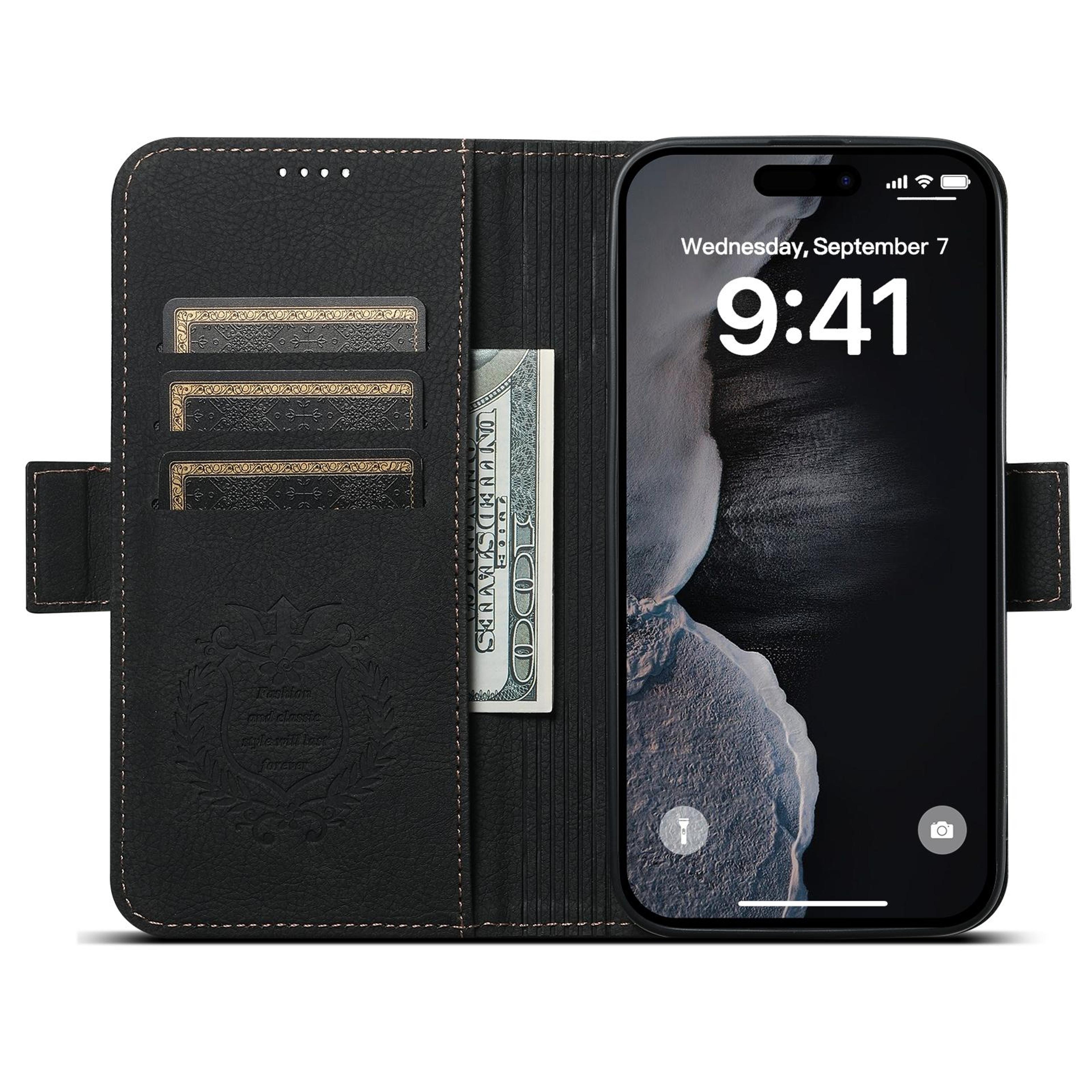 SUTENI J07 IPhone 15 Plus MagSafe Case Leather Wallet Flip Cover With Stand 2