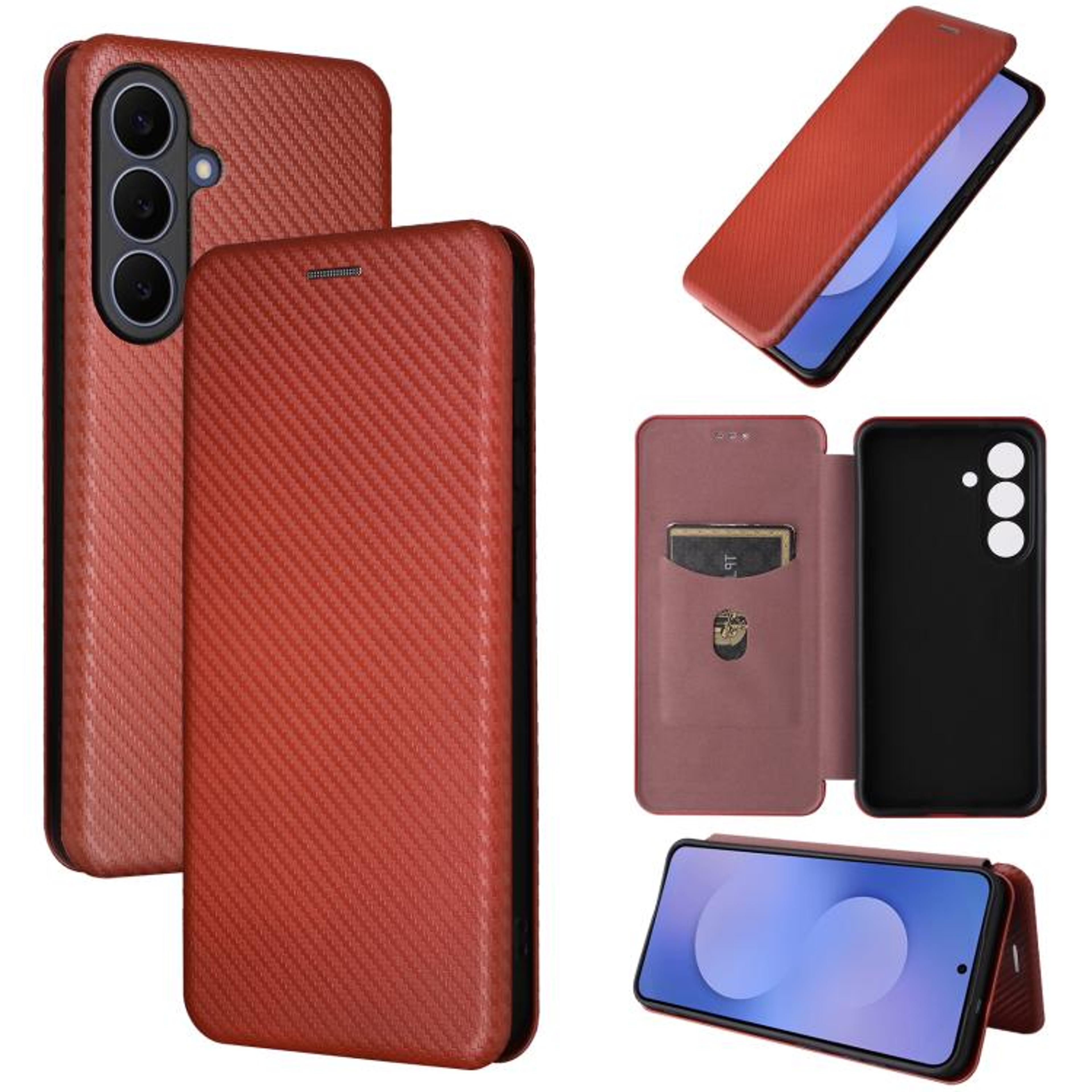 Galaxy S26 FE 5G Carbon Fiber Texture Flip Leather Wallet Phone Case With Stand 10