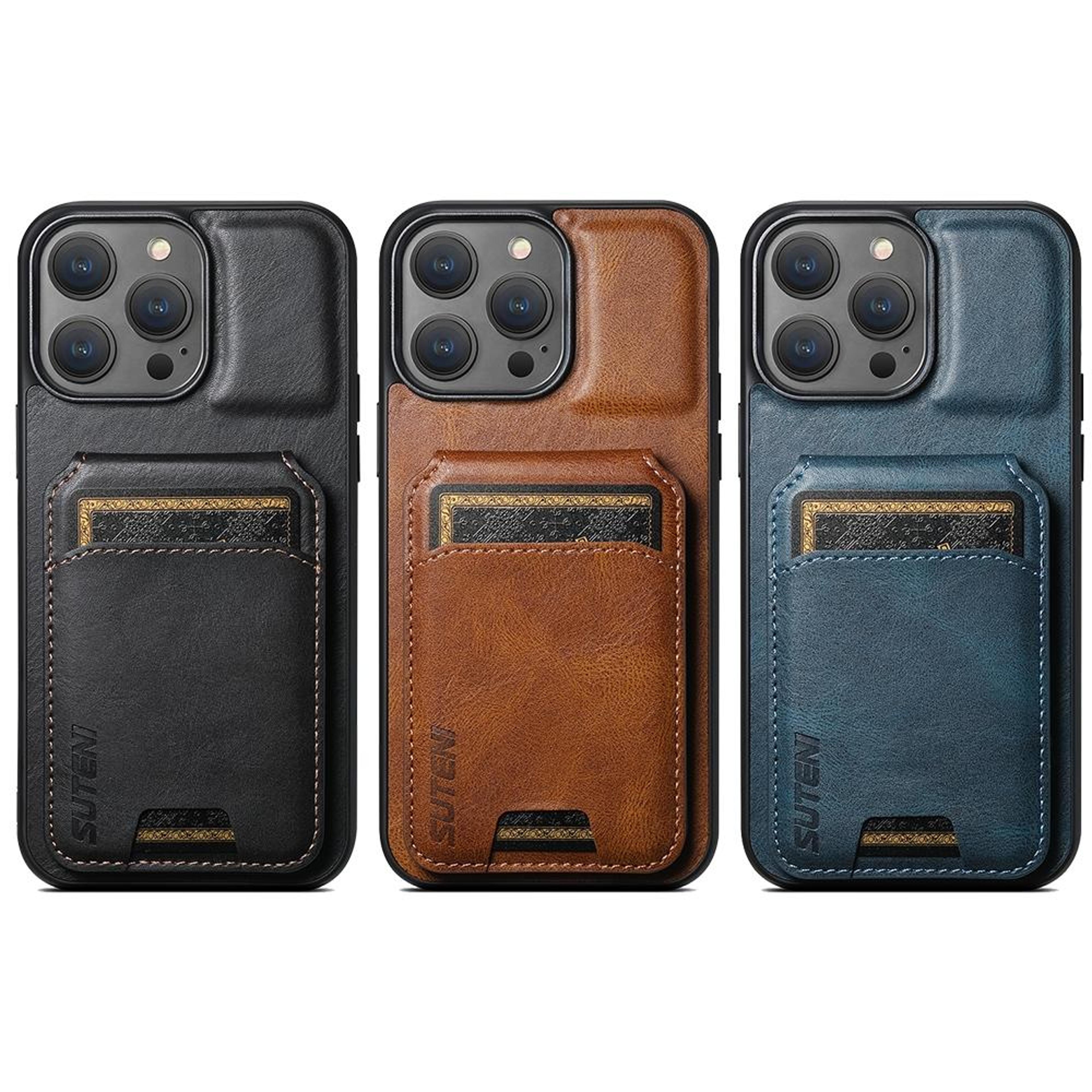 Suteni H02 IPhone 15 Plus Leather Wallet Case With Stand And Card Holder 5