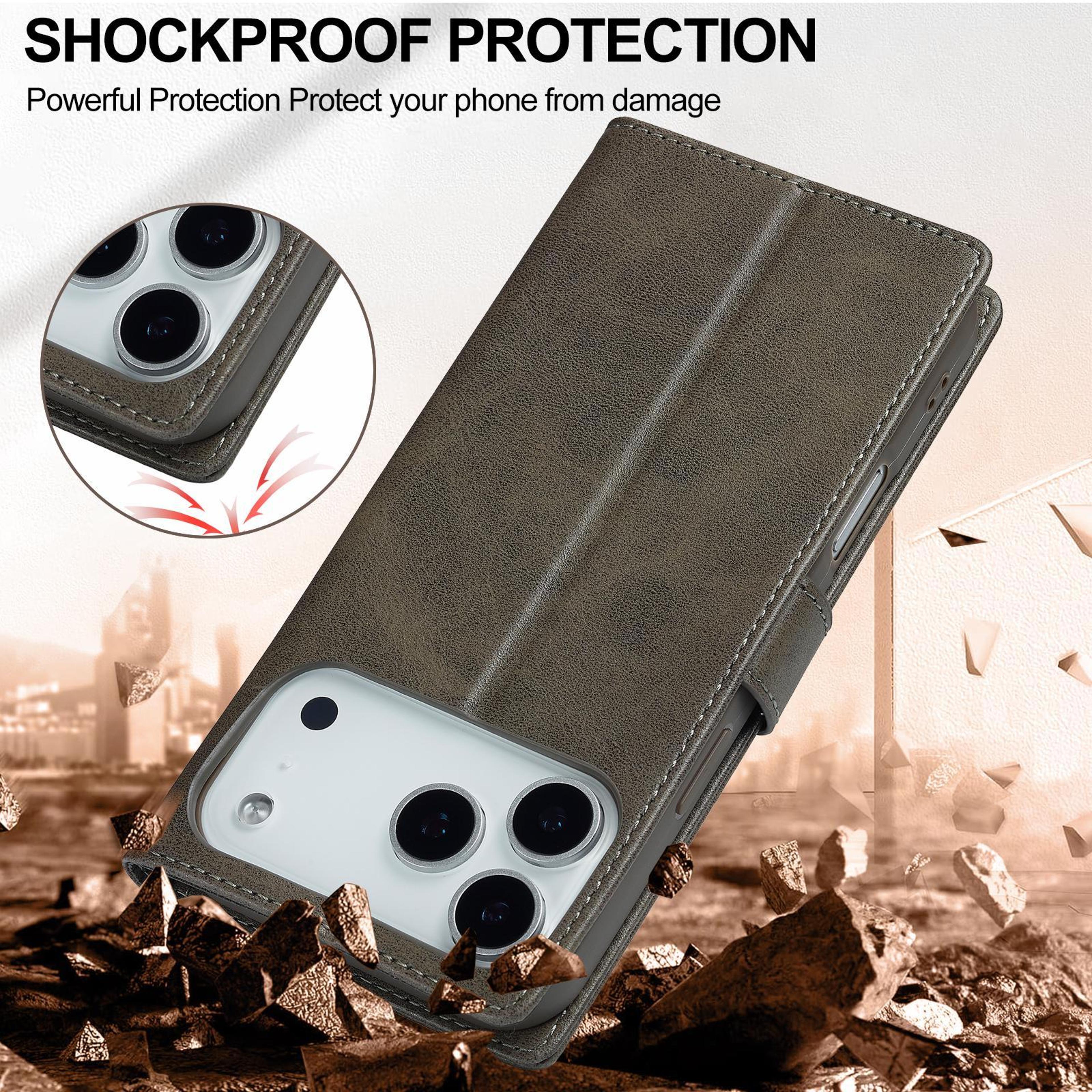 LCIMEEKE Premium IPhone 17 Pro Max Leather Case With Wallet  Kickstand Flip Cover 3