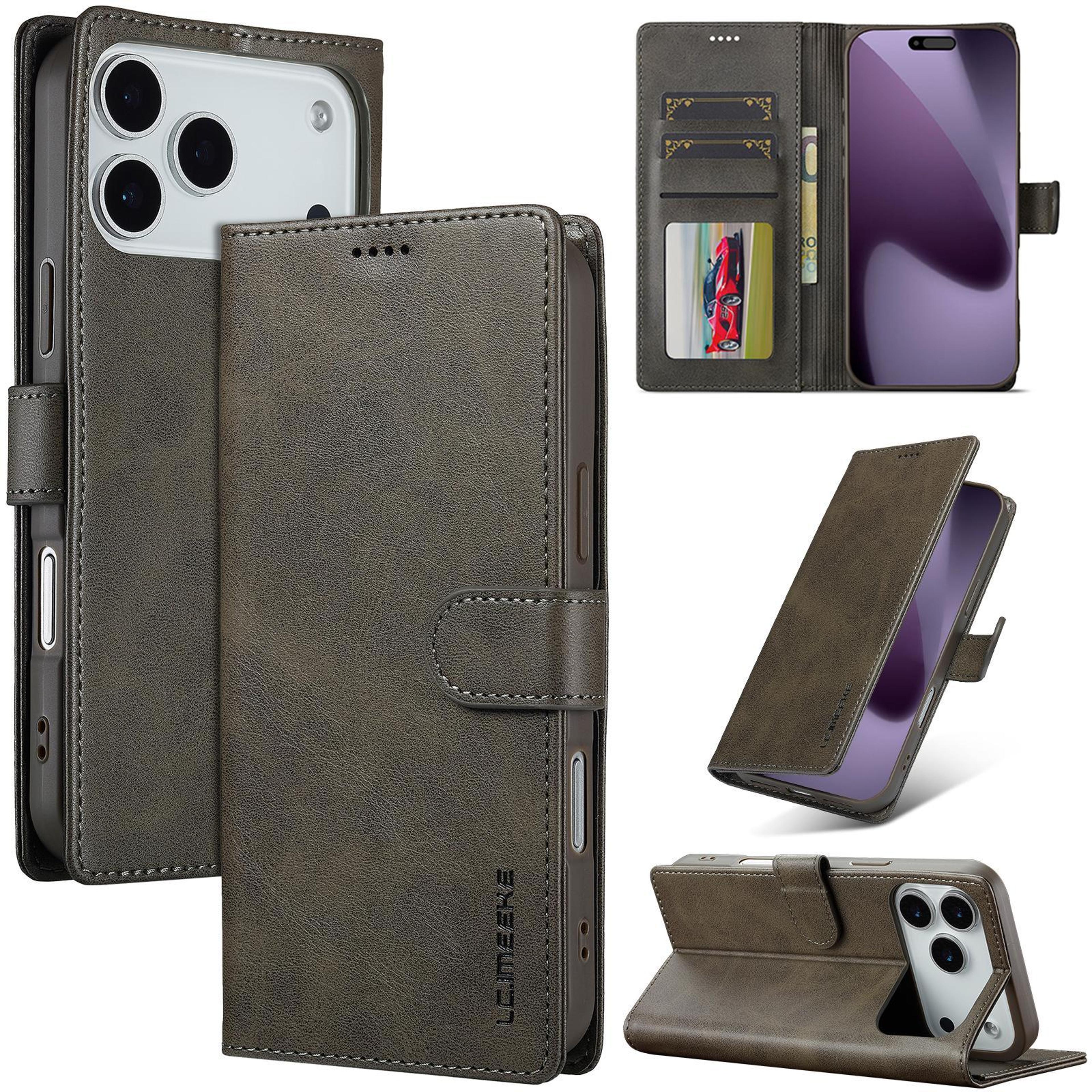 LCIMEEKE Calf Texture Leather Wallet Case With Stand For IPhone 17 Pro Flip Cover 0