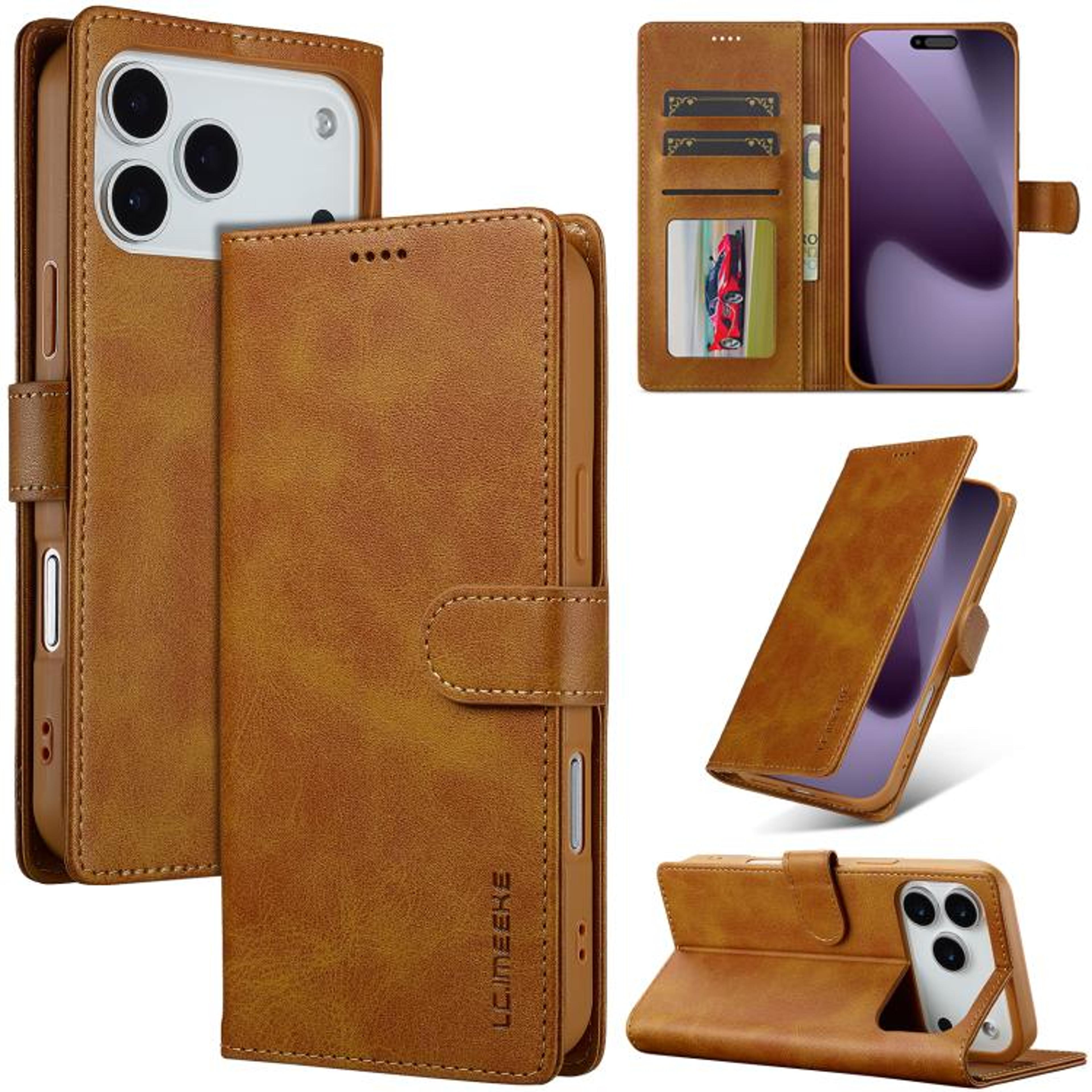 LCIMEEKE Calf Texture Leather Wallet Case With Stand For IPhone 17 Pro Flip Cover 12