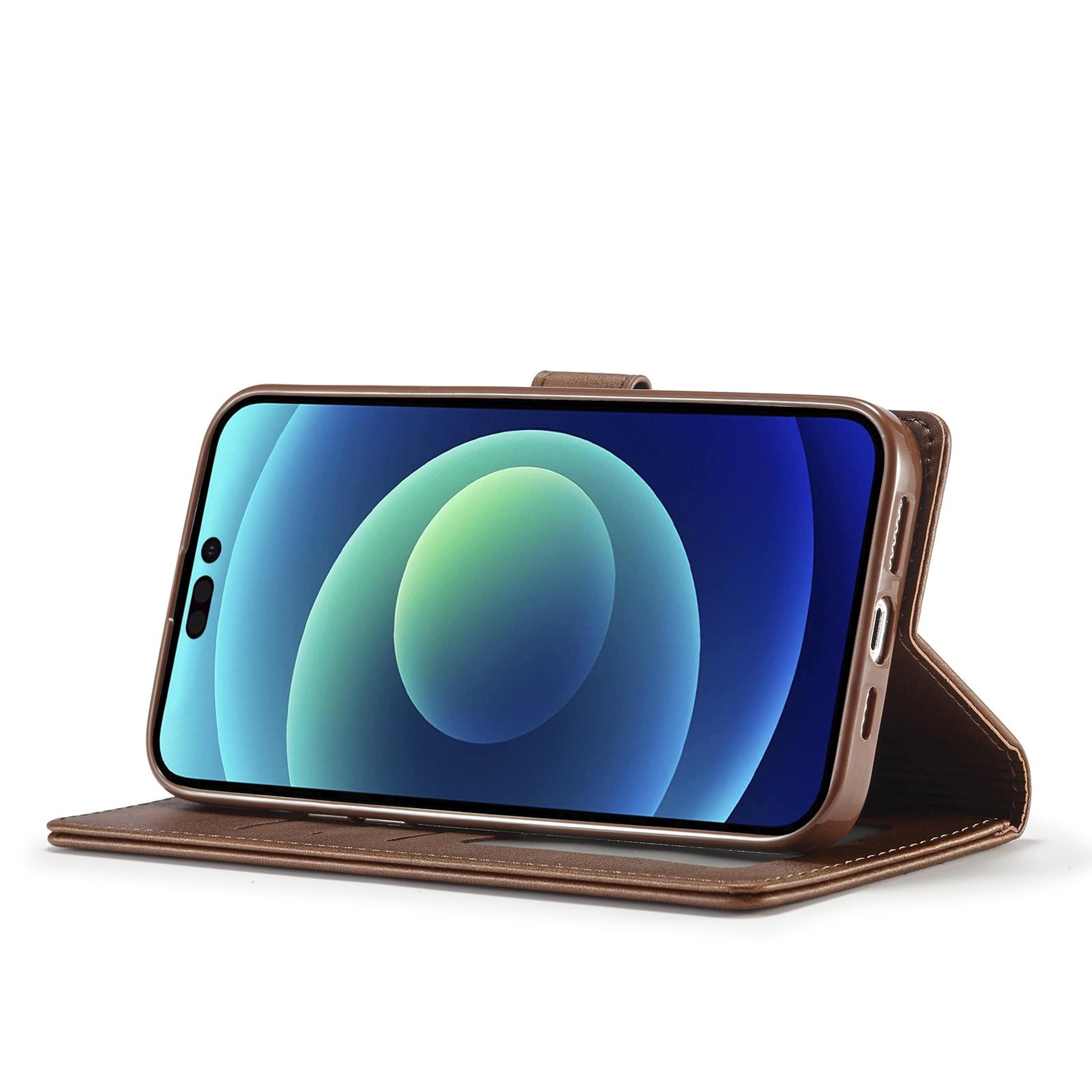 IPhone 14 Pro Leather Wallet Case With Card Holder Kickstand  Calf Texture Flip Cover 4