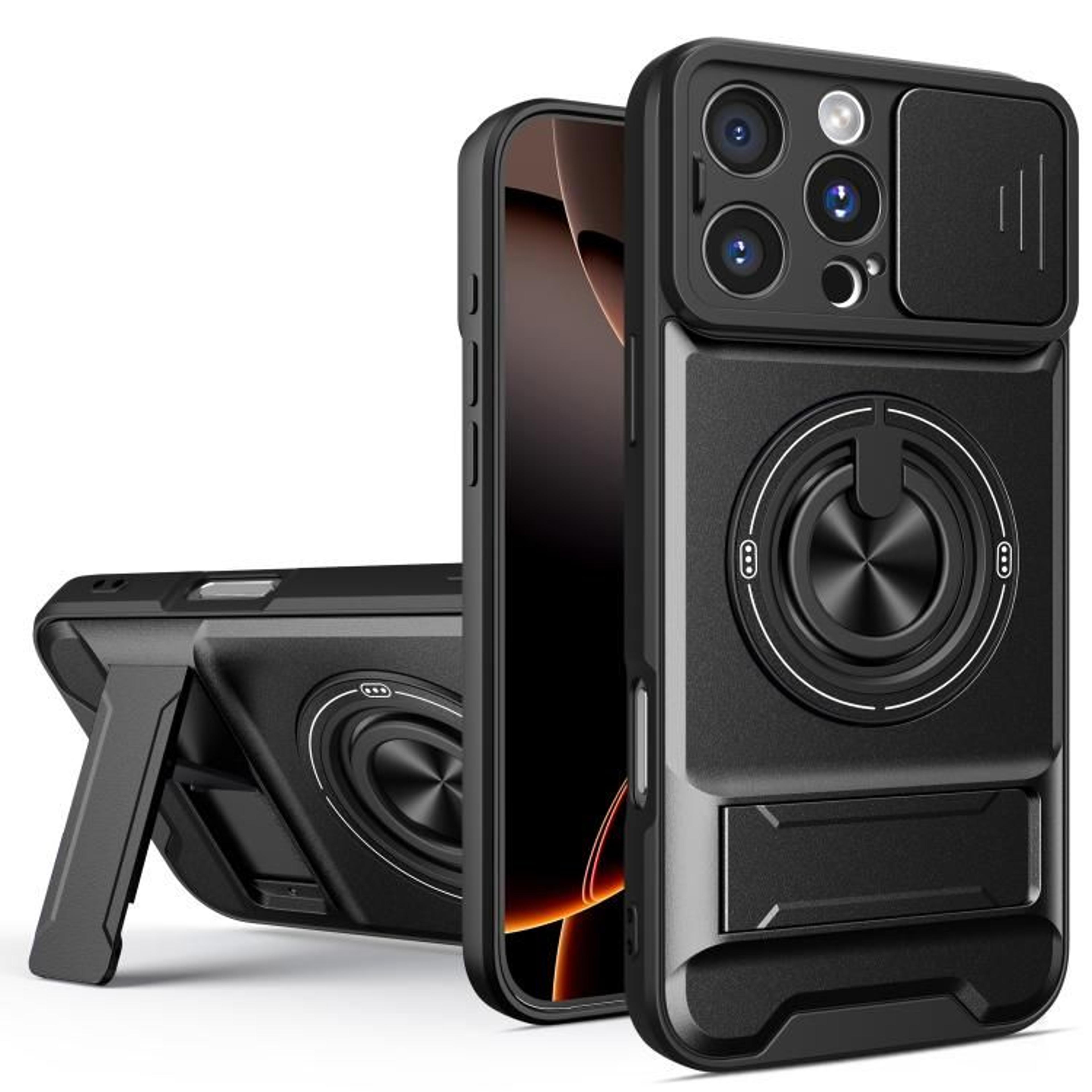 IPhone 16 Pro Max Magnetic Shockproof Case With Sliding Camera Lens Cover  Kickstand 11