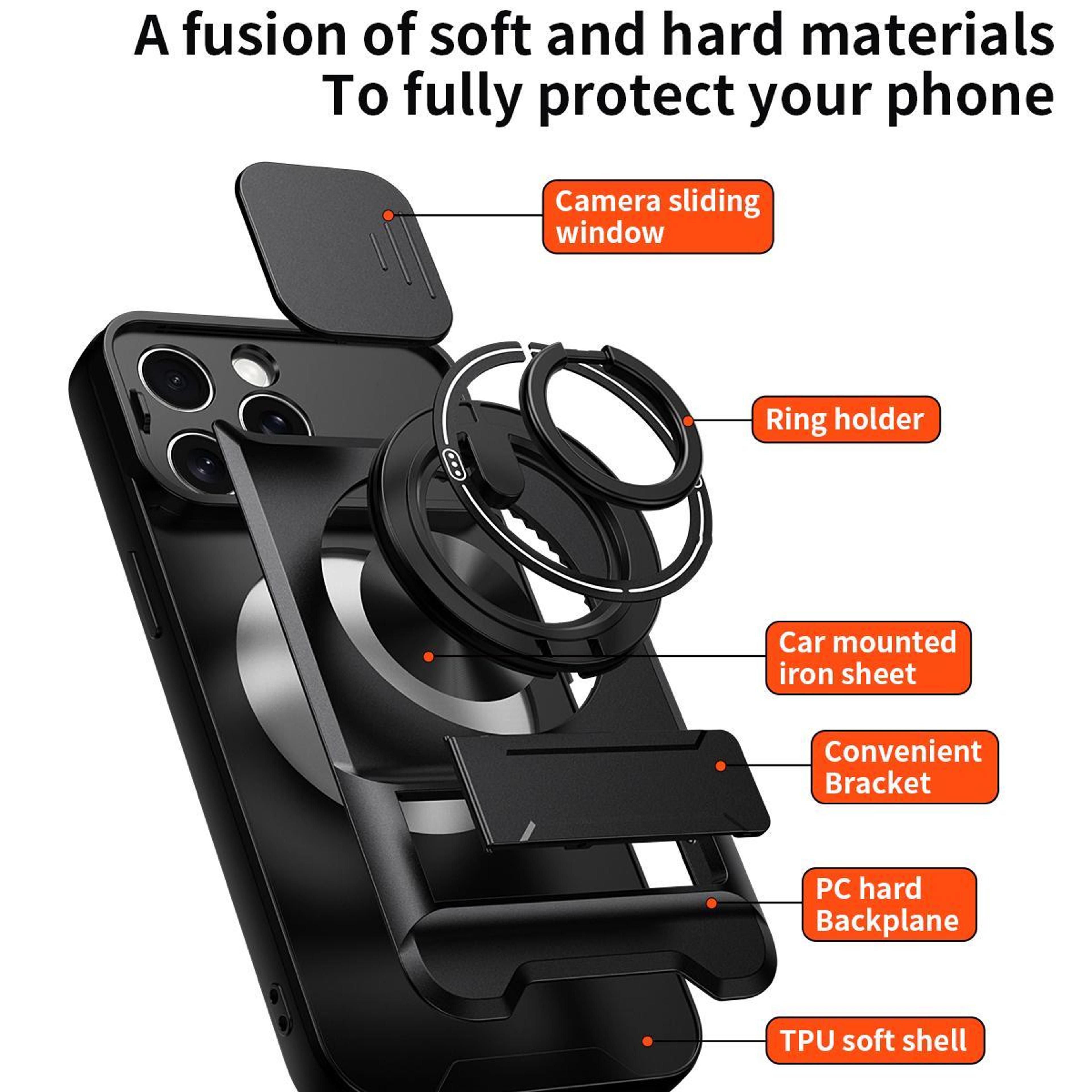 MagSafe Compatible IPhone 15 Pro Max Case With Sliding Camera Lens Cover Kickstand  Shockproof Prot 2