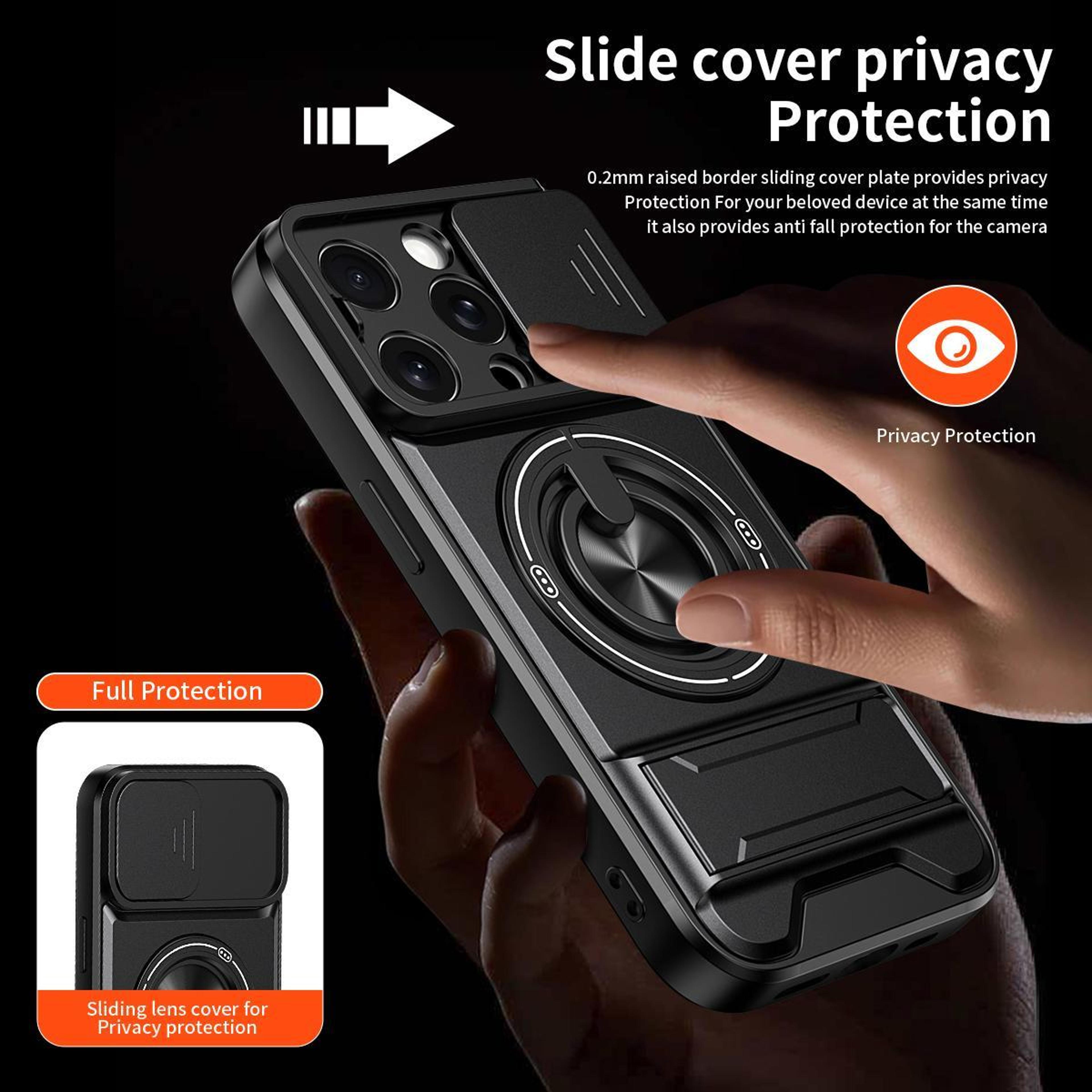 IPhone 15 Pro MagSafe Case With Sliding Camera Lens Cover And Kickstand Shockproof Protection 6