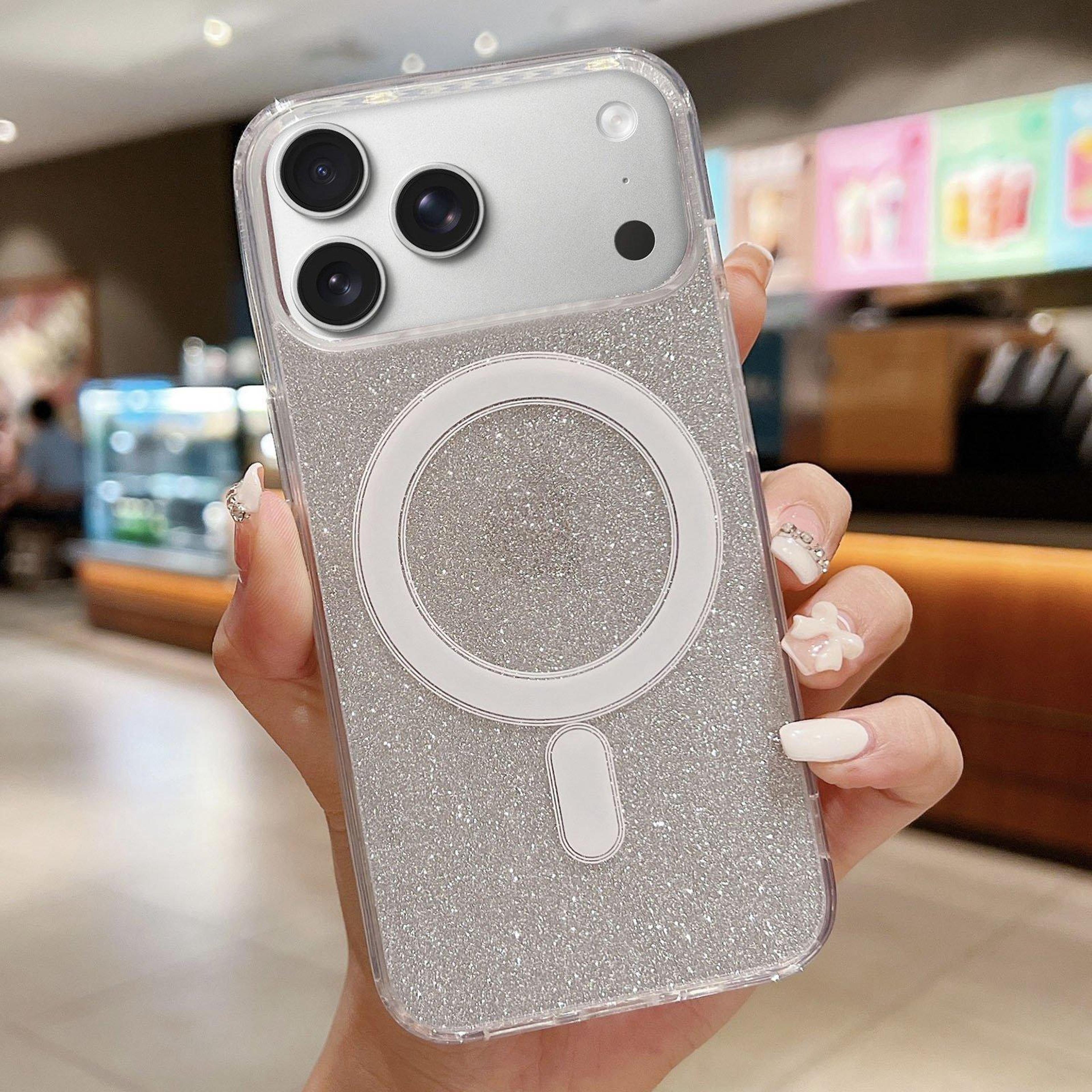 Clear Glitter IPhone 17 Pro MagSafe Case With Acrylic Back  Shockproof TPU Frame 0