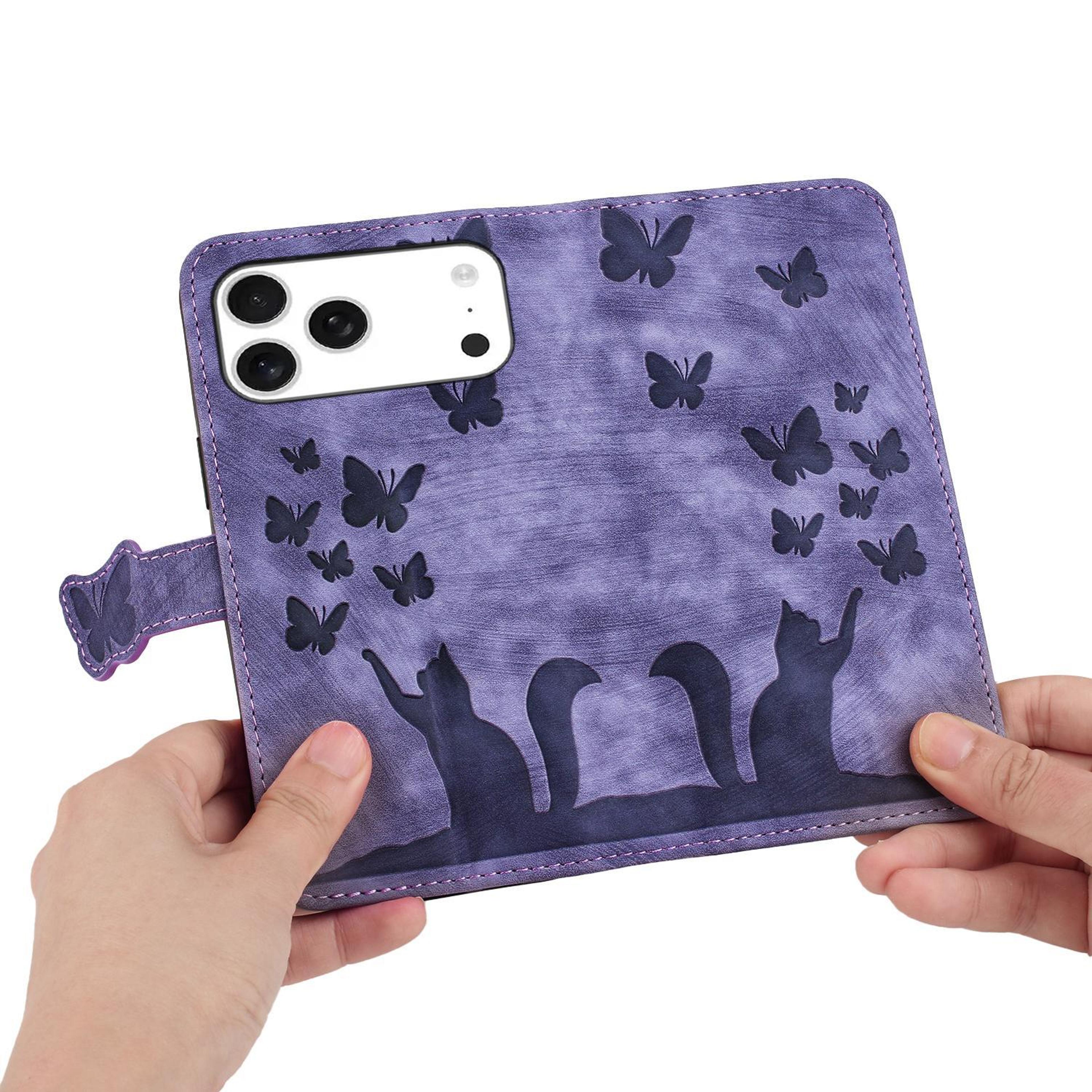 Butterfly Embossed Leather Flip Wallet Case For IPhone 17 Pro With Kickstand  Wrist Strap 6