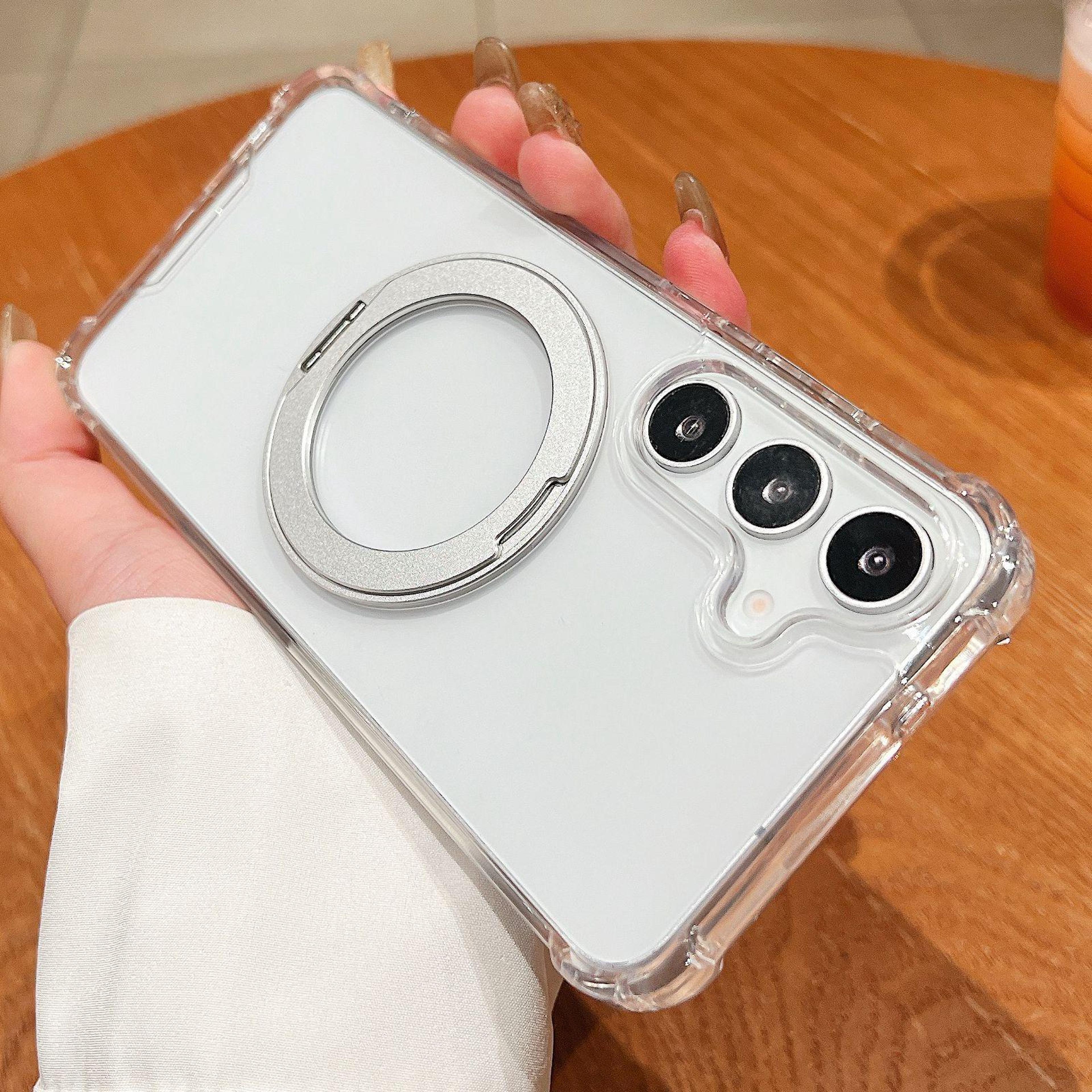 samsung galaxy s24 fe clear magnetic shockproof case with 360 rotating ring holder