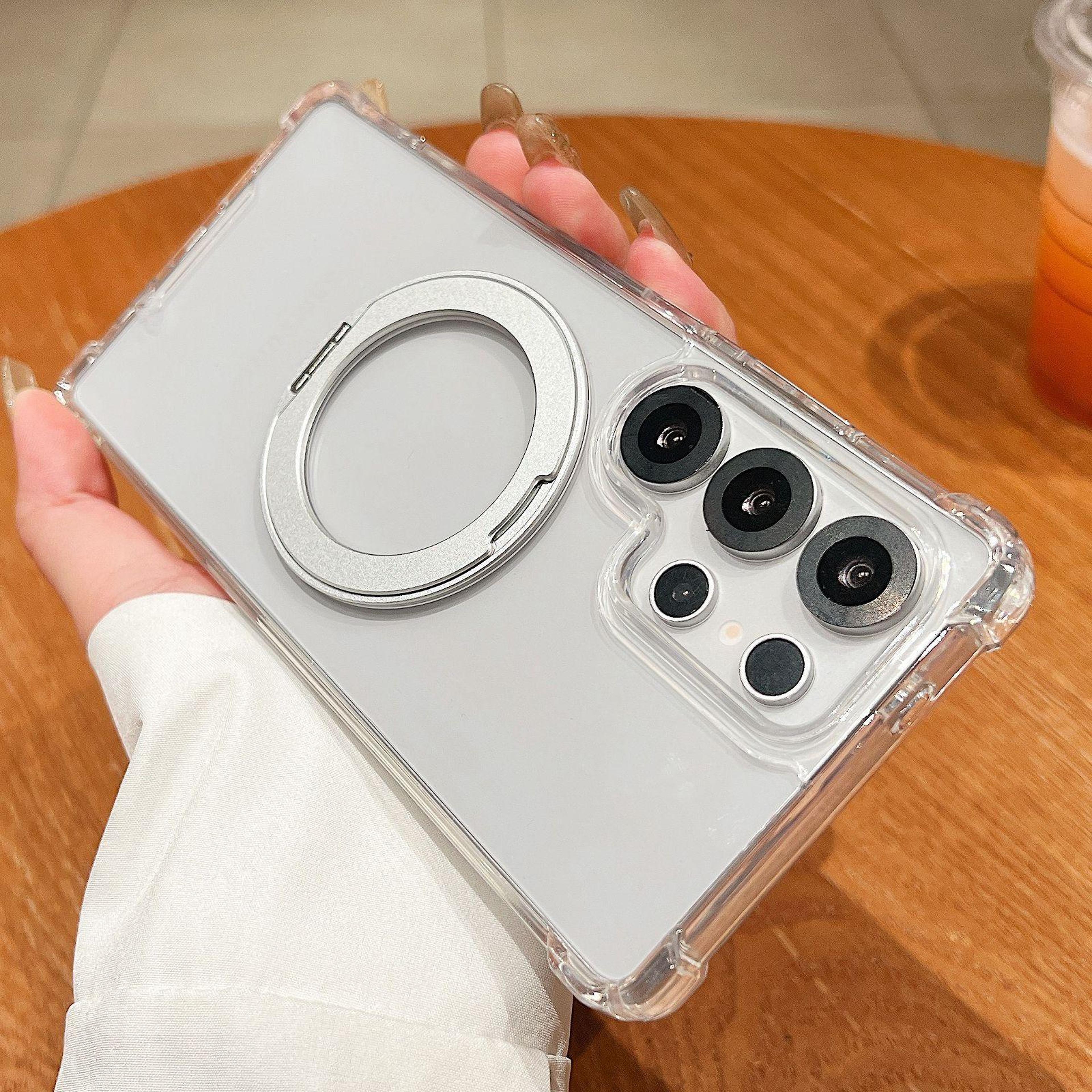 galaxy s24 ultra clear magnetic shockproof case with 360 rotating ring holder