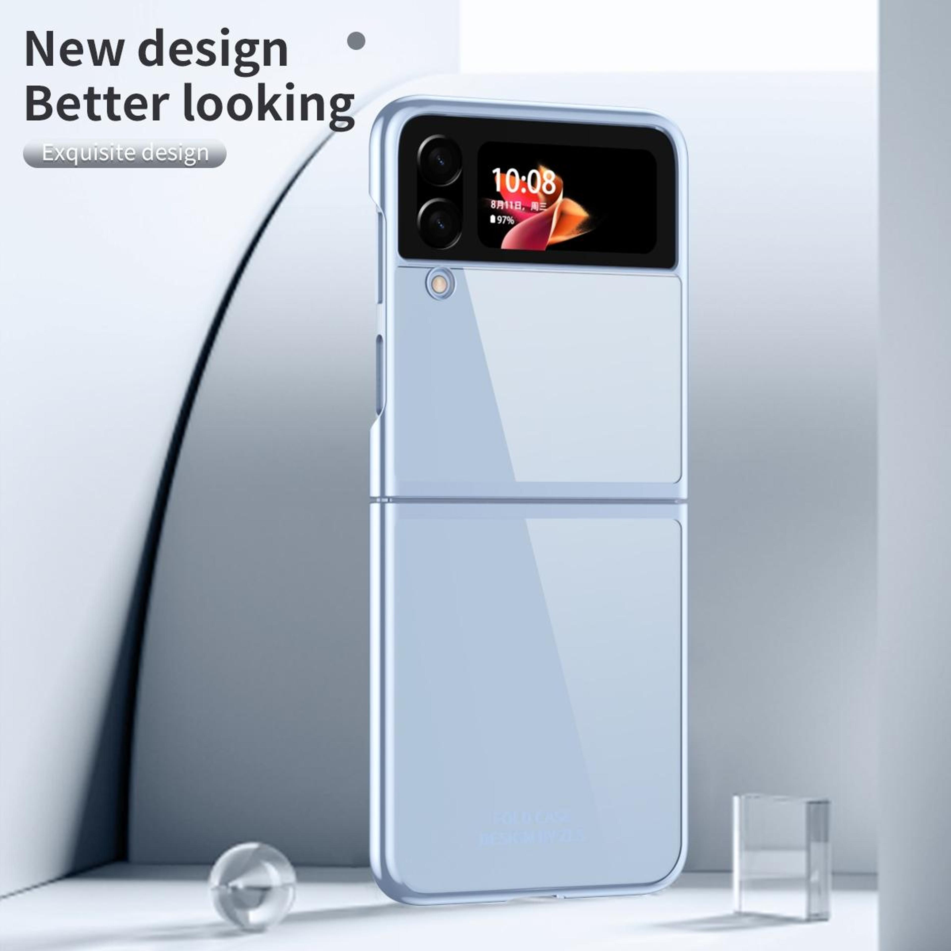 Galaxy Z Flip4 Clear Case Blue Electroplated Slim Protective Cover 1