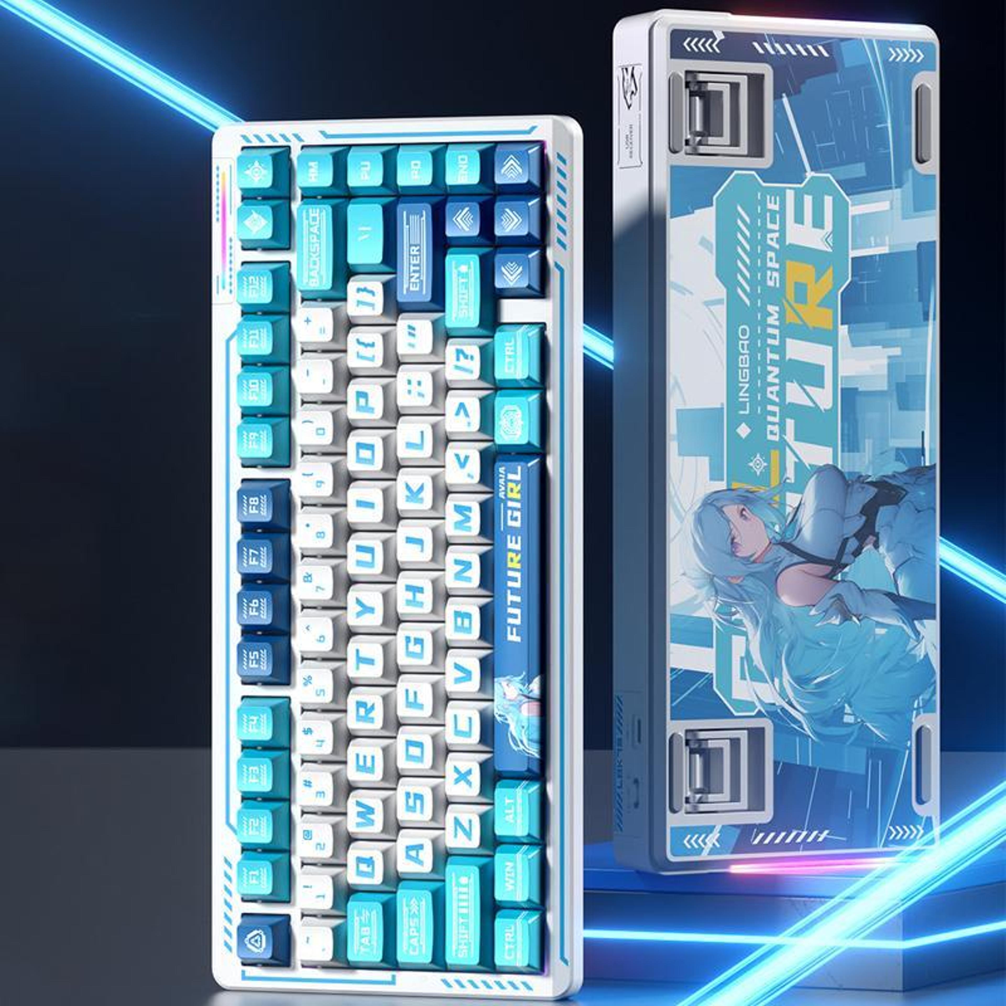 lingbao k75 wireless mechanical keyboard, 82-key tri-mode rgb, smoky purple switches