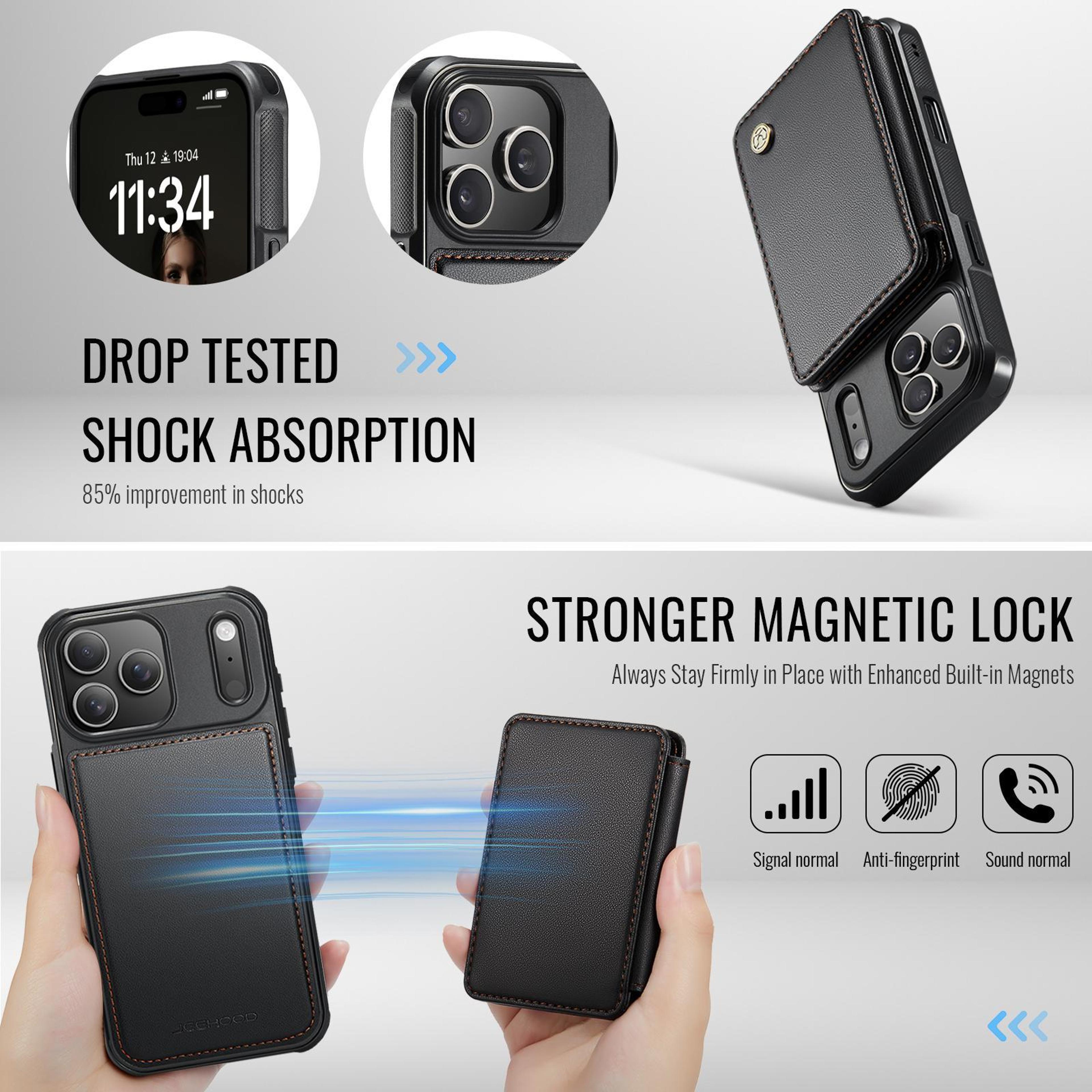 JEEHOOD J05 IPhone 18 Pro Max RFID Leather Magnetic Wallet Case With Detachable Card Holder 2