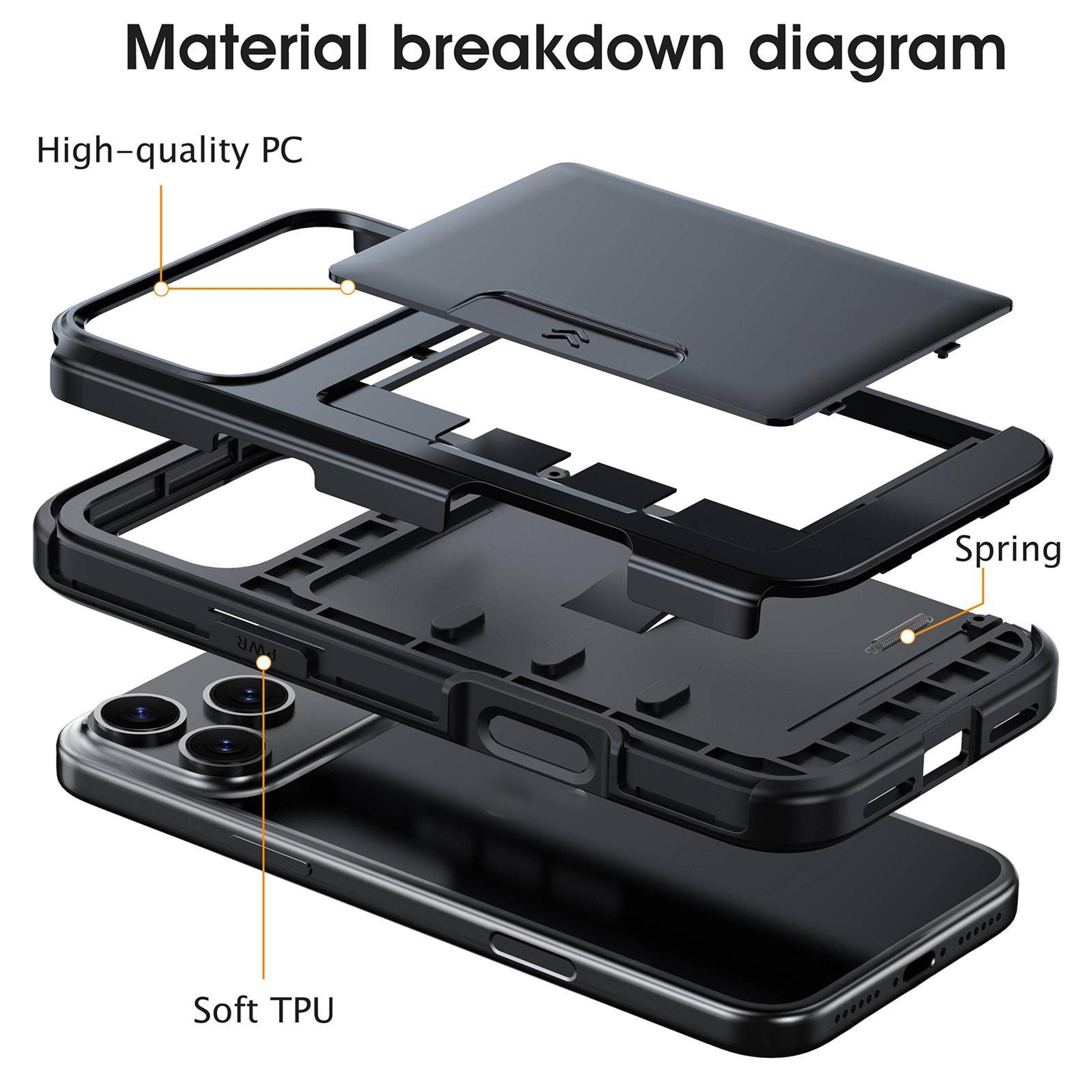 IPhone 18 Pro Max Wallet Case With Sliding Card Holder And Hybrid PC TPU Protection 2