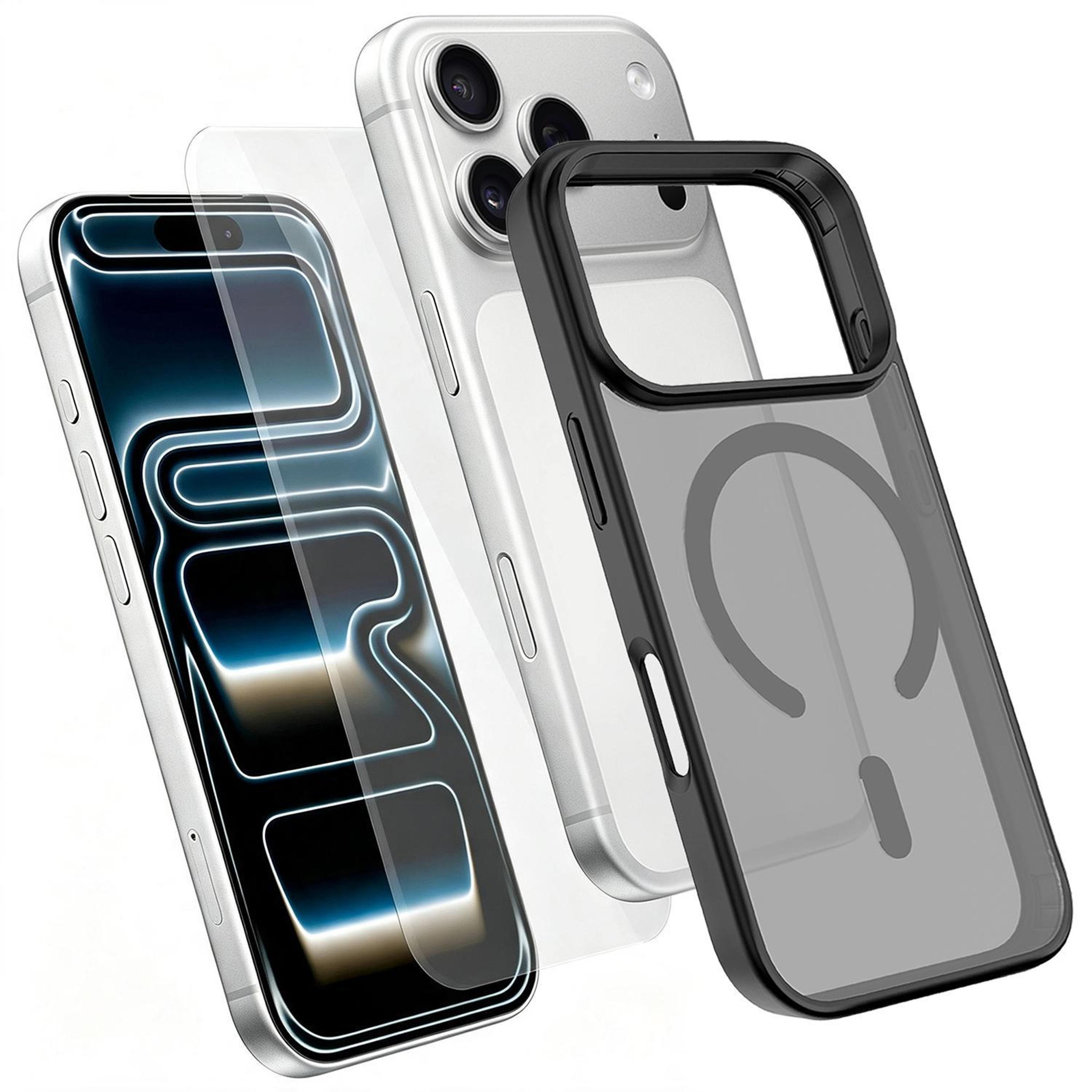 iphone 18 pro max magnetic case with 9h tempered glass screen protector 2-in-1 black set