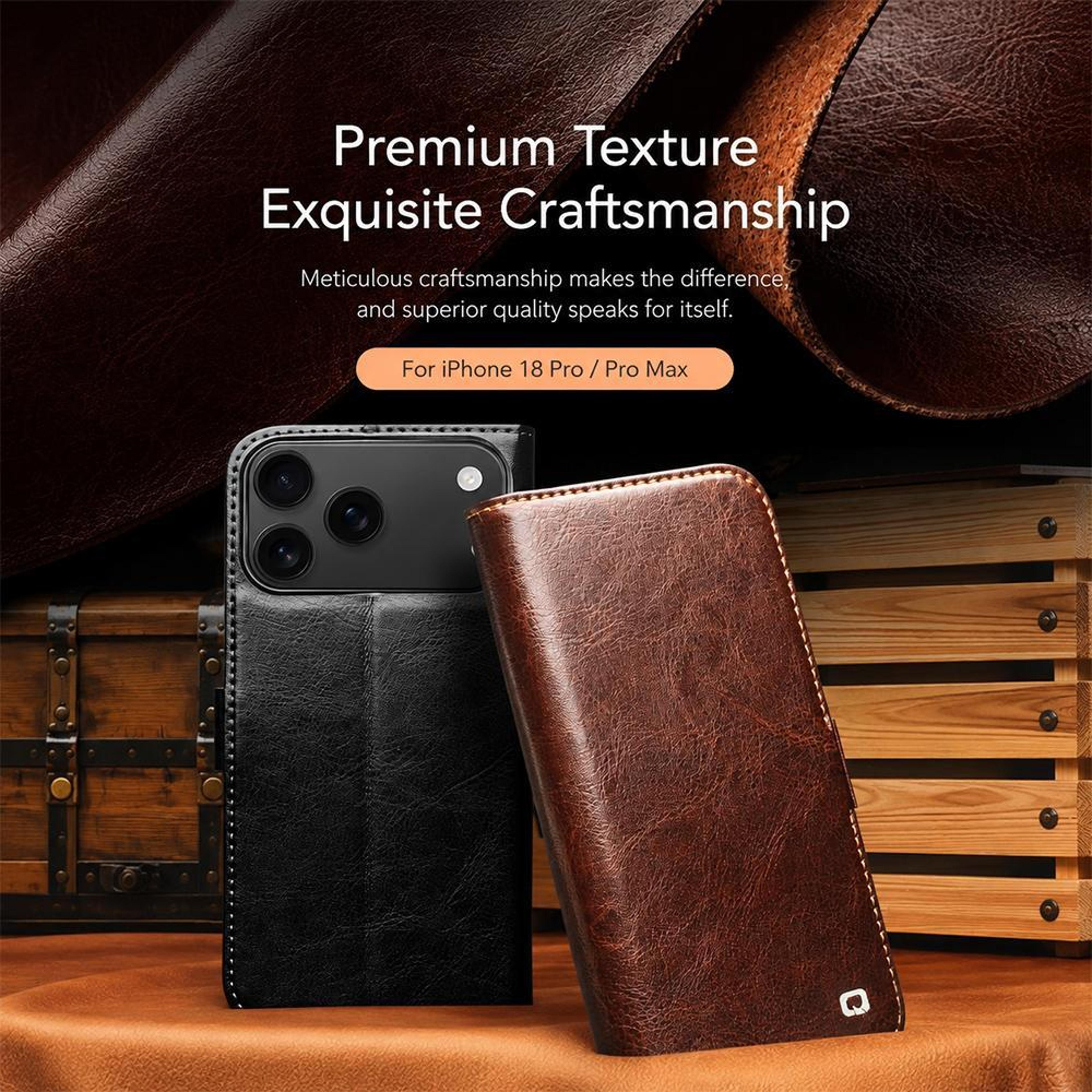 IPhone 18 Pro Max Genuine Leather Wallet Case With Card Slots And Kickstand 1