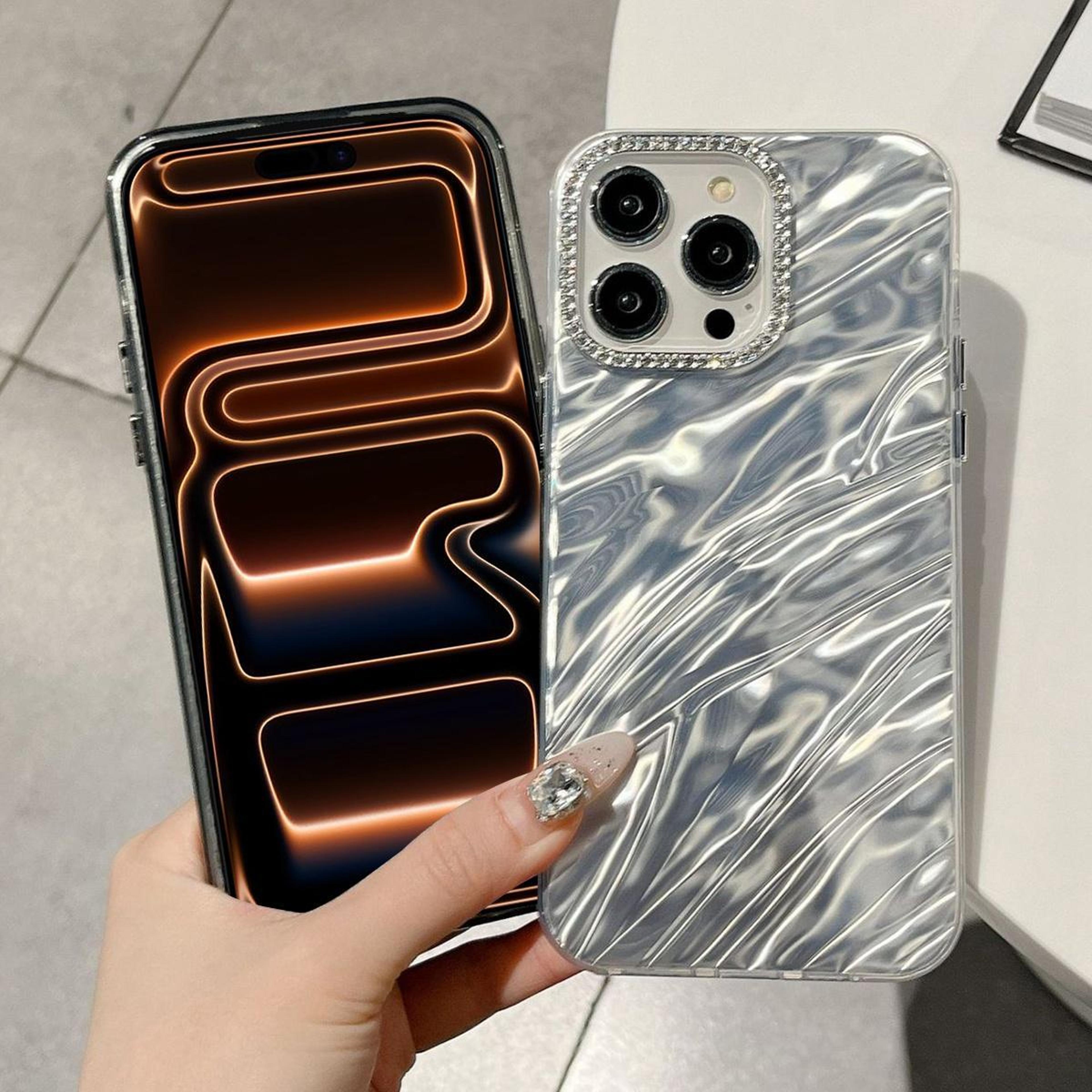 IPhone 18 Pro Rhinestone Camera Frame Wavy Acrylic TPU Phone Case 2