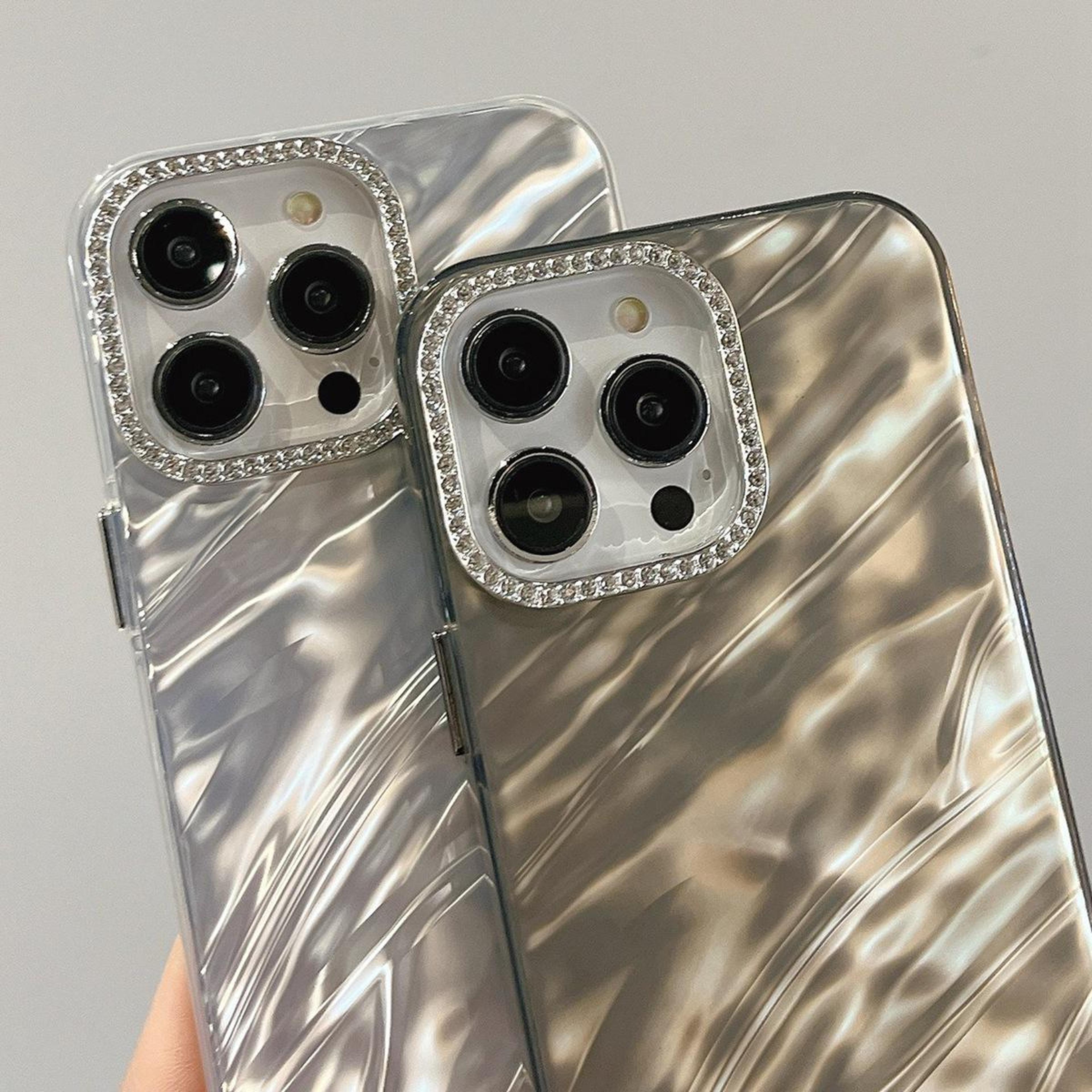 IPhone 18 Pro Rhinestone Camera Frame Wavy Acrylic TPU Phone Case 4