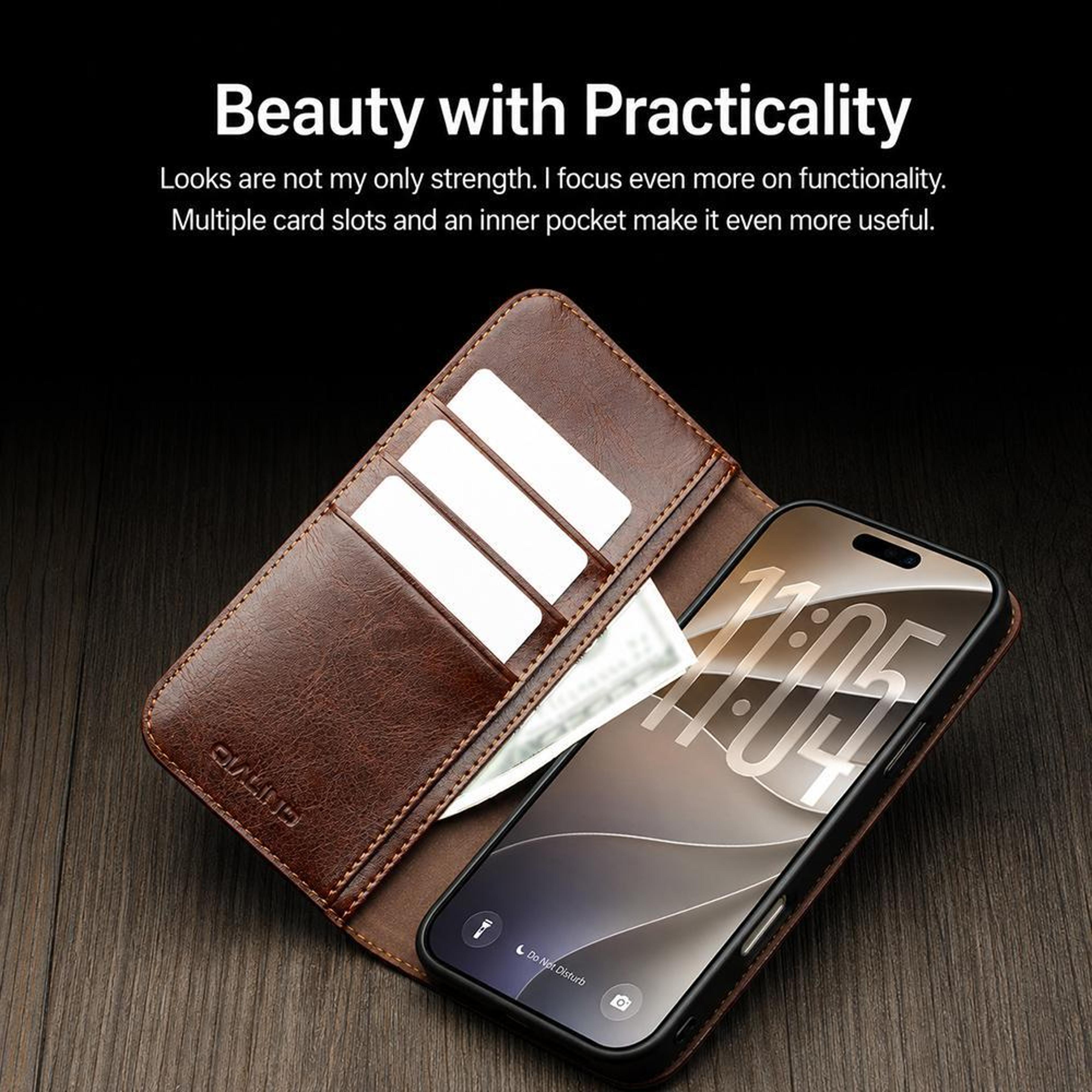 Genuine Leather Wallet Case For IPhone 18 Pro Max With Card Slots And Kickstand 6
