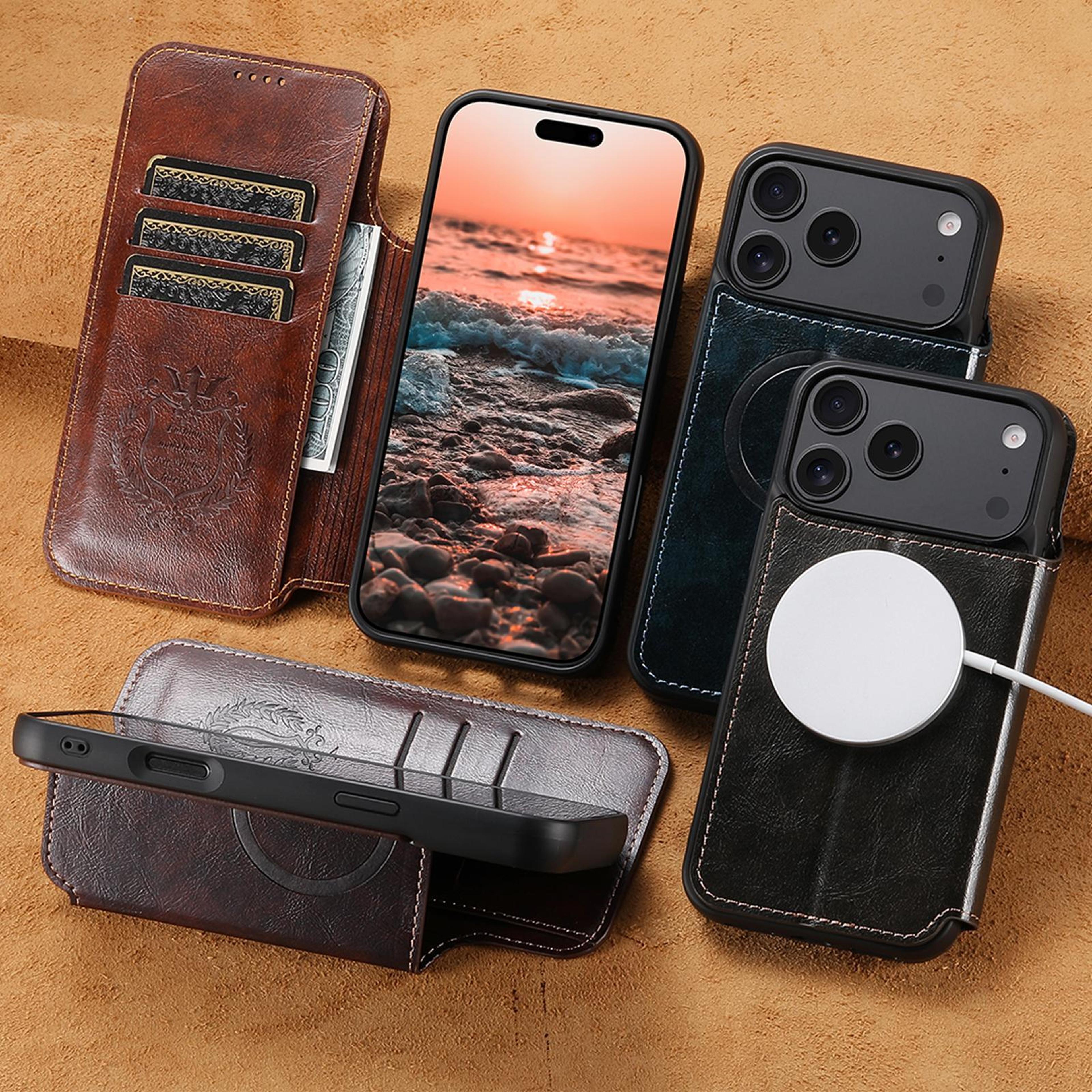 IPhone 18 Pro MagSafe Wallet Case With PU Leather Card Slots And Viewing Holder 6