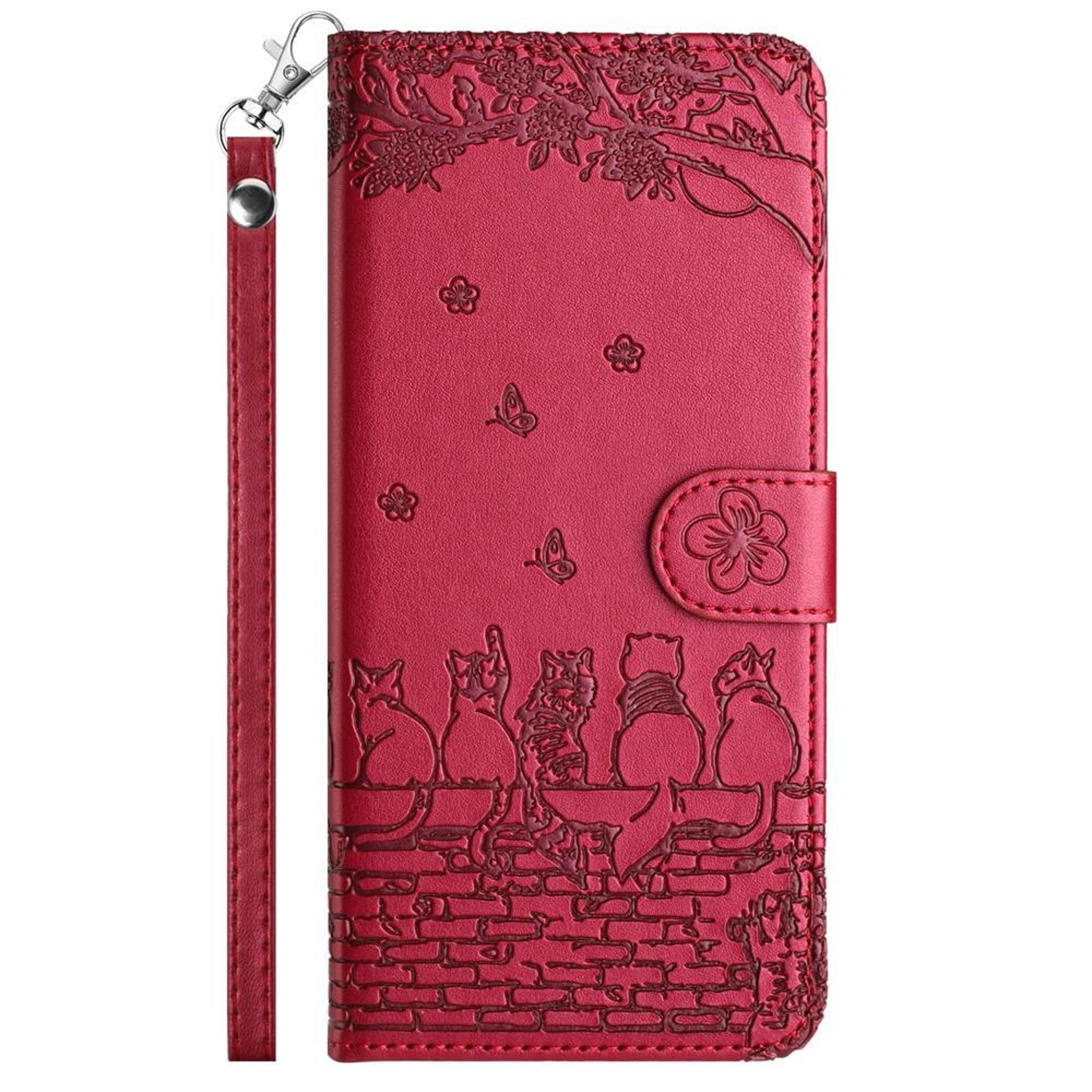 IPhone 18 Pro Cat Embossed Leather Wallet Case With Lanyard 1