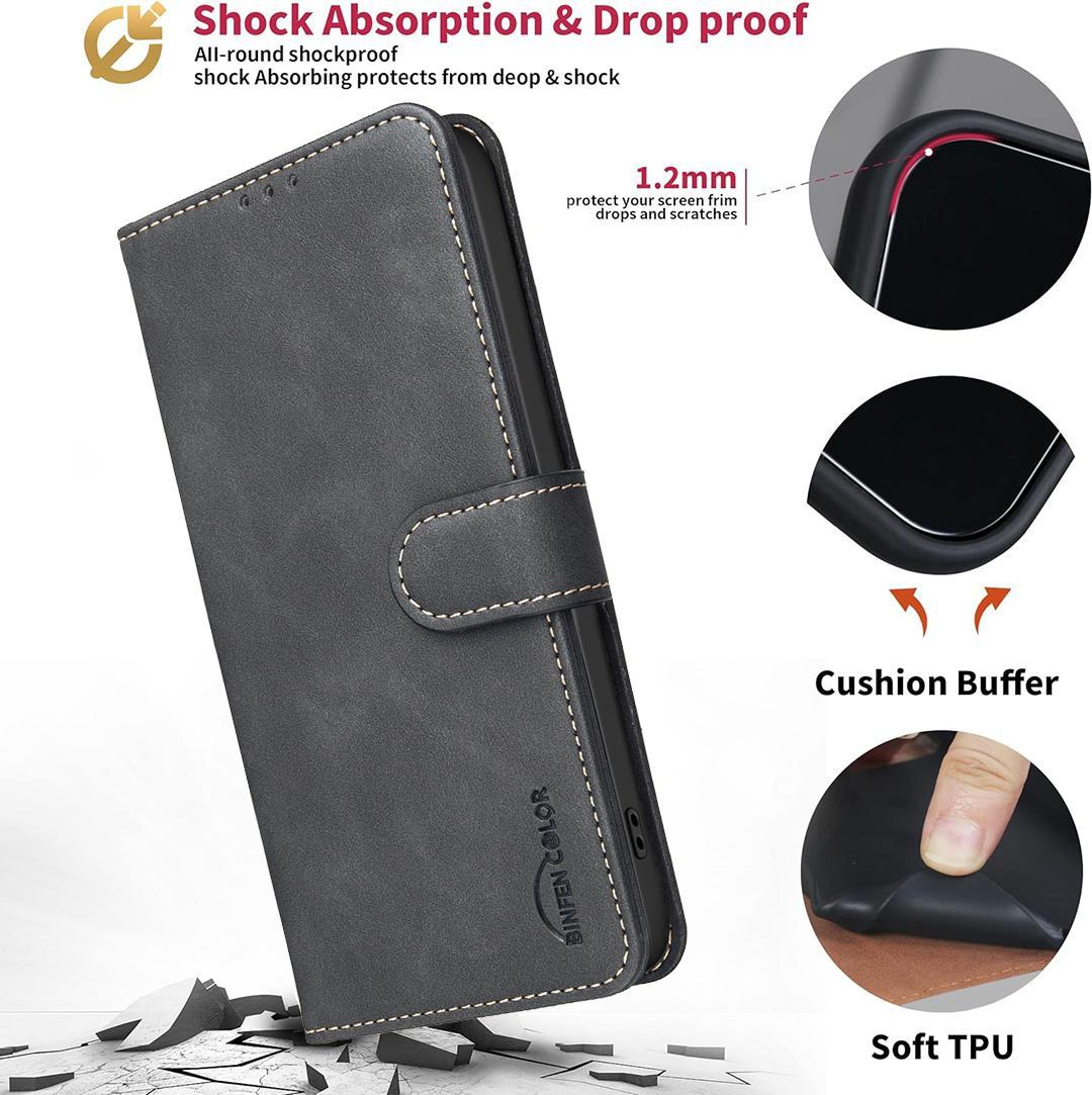 IPhone 18 Pro RFID Vegan Leather Wallet Case With Card Slots And Kickstand 5