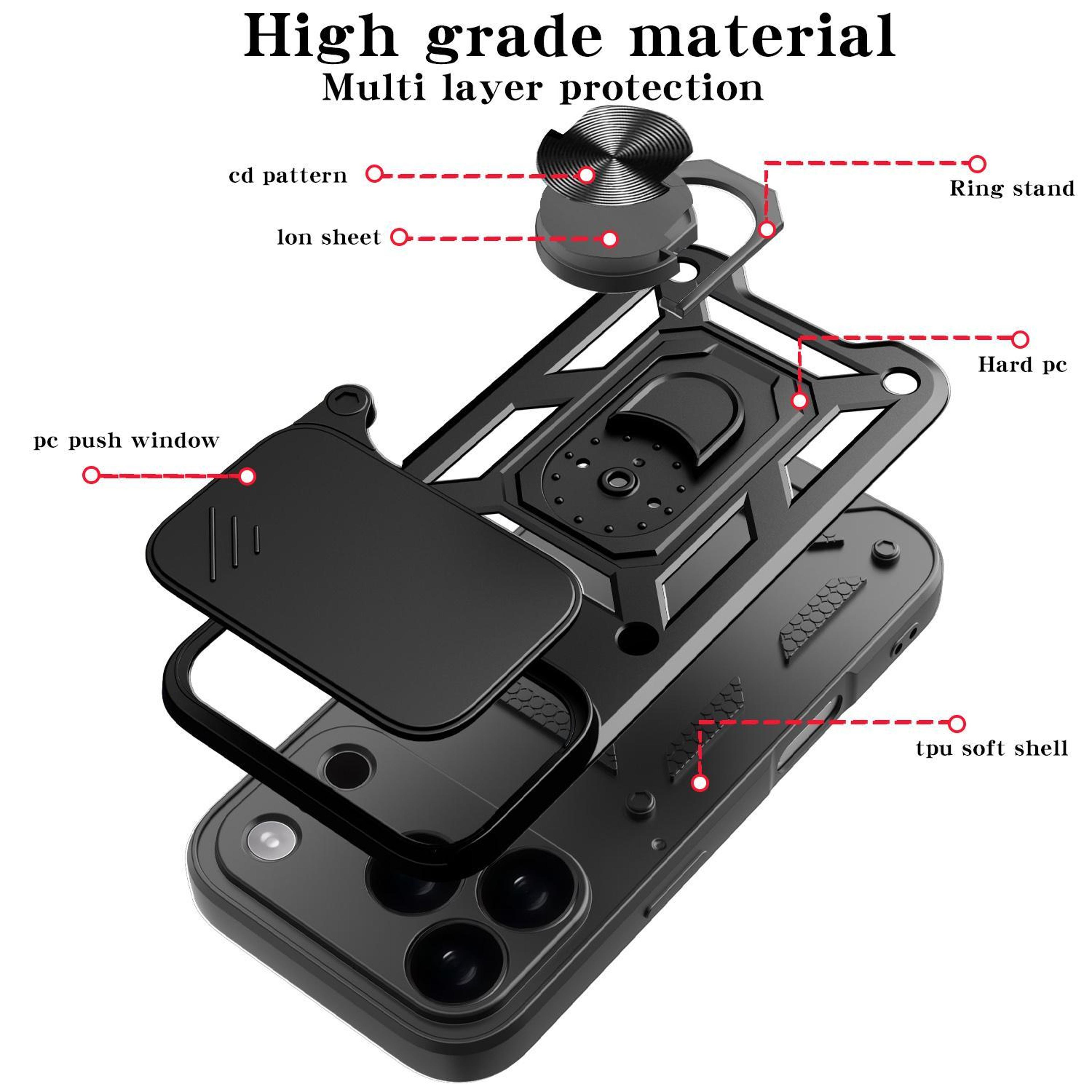IPhone 18 Pro Sliding Camera Cover Case With Ring Stand And Magnetic Car Holder Compatibility 2