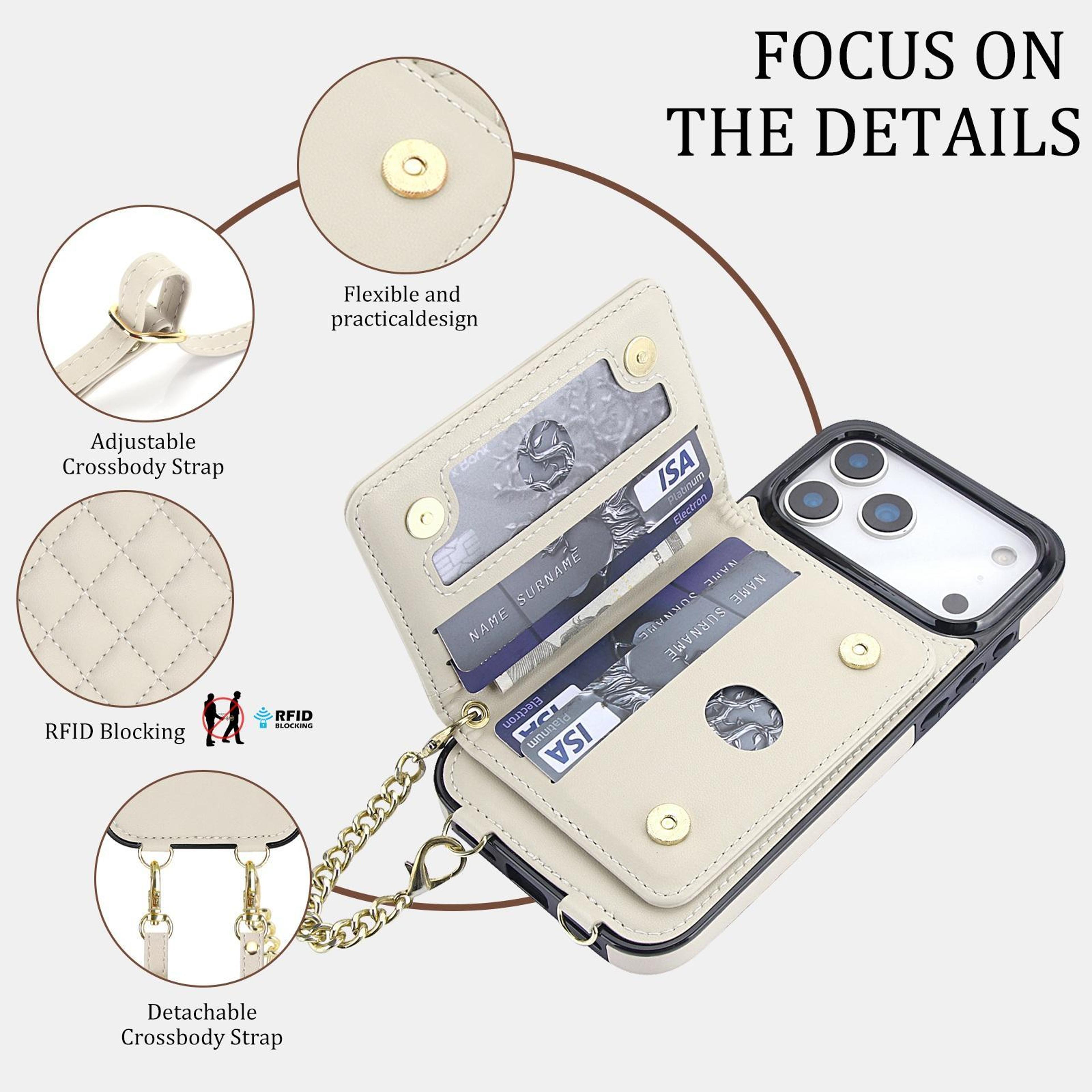 Rhombic Wallet IPhone 18 Pro Max Case With Magnetic Charging Crossbody And Wrist Straps 3
