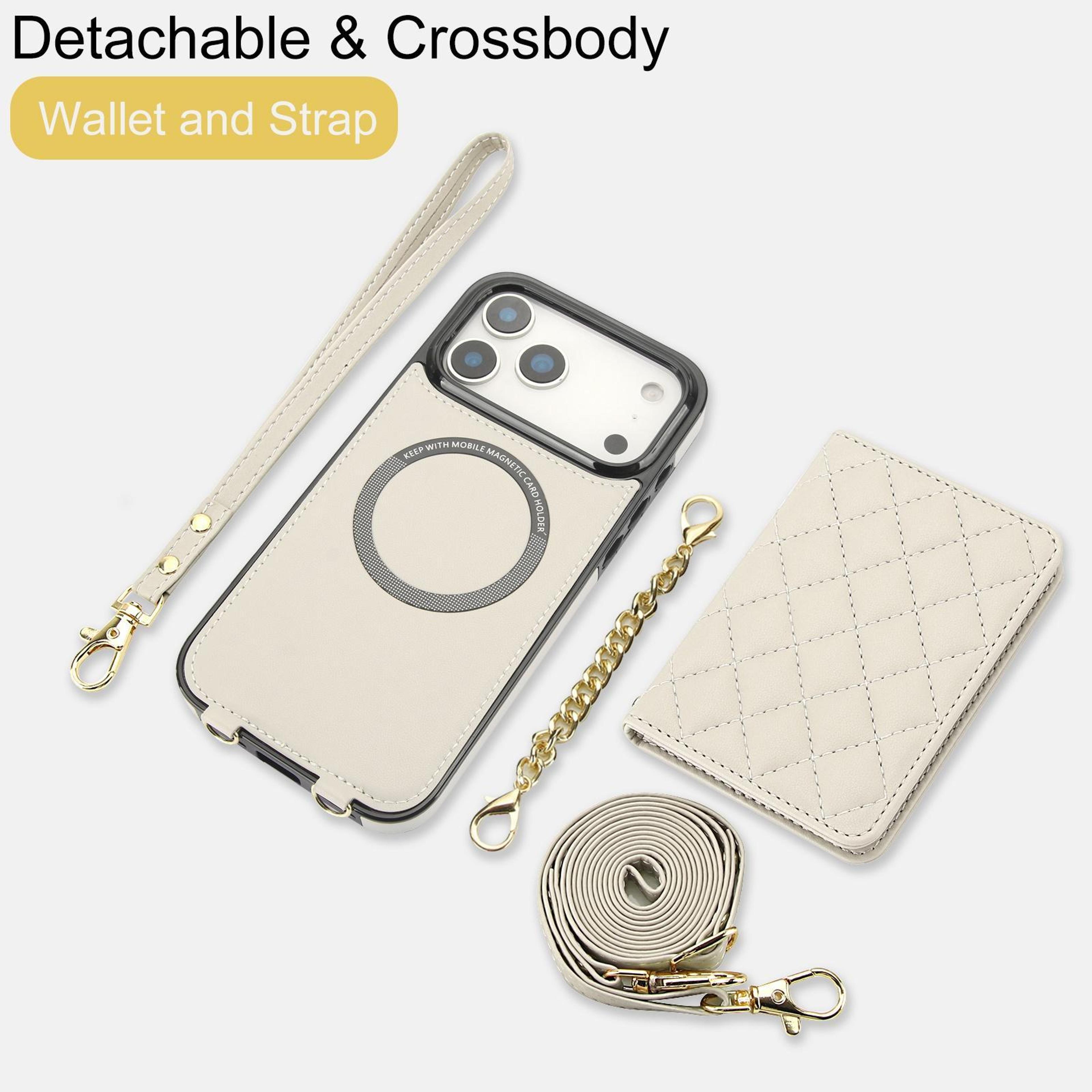 Rhombic Wallet IPhone 18 Pro Max Case With Magnetic Charging Crossbody And Wrist Straps 4