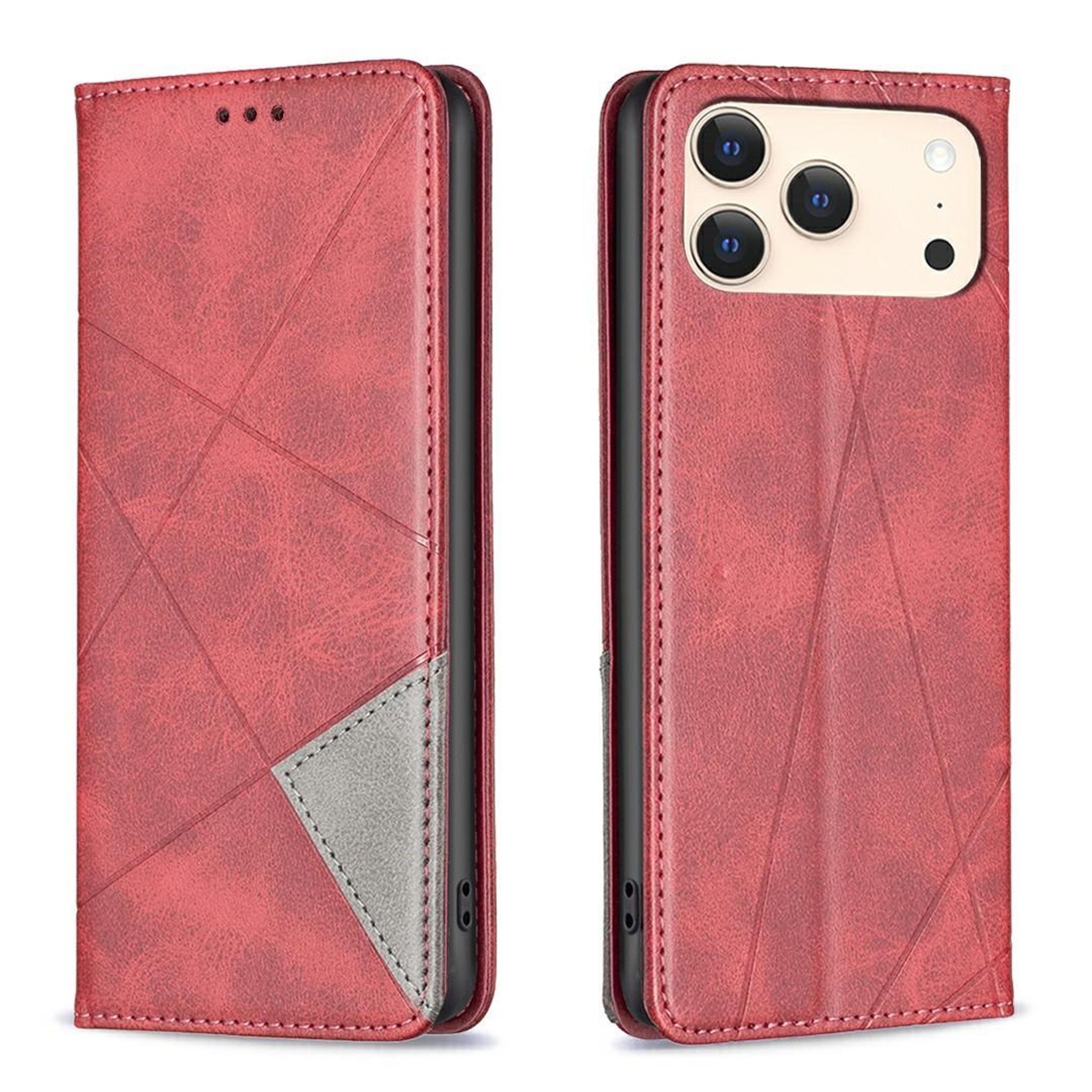 iphone 18 pro max magnetic pu leather case with card slots stand and rhombus texture