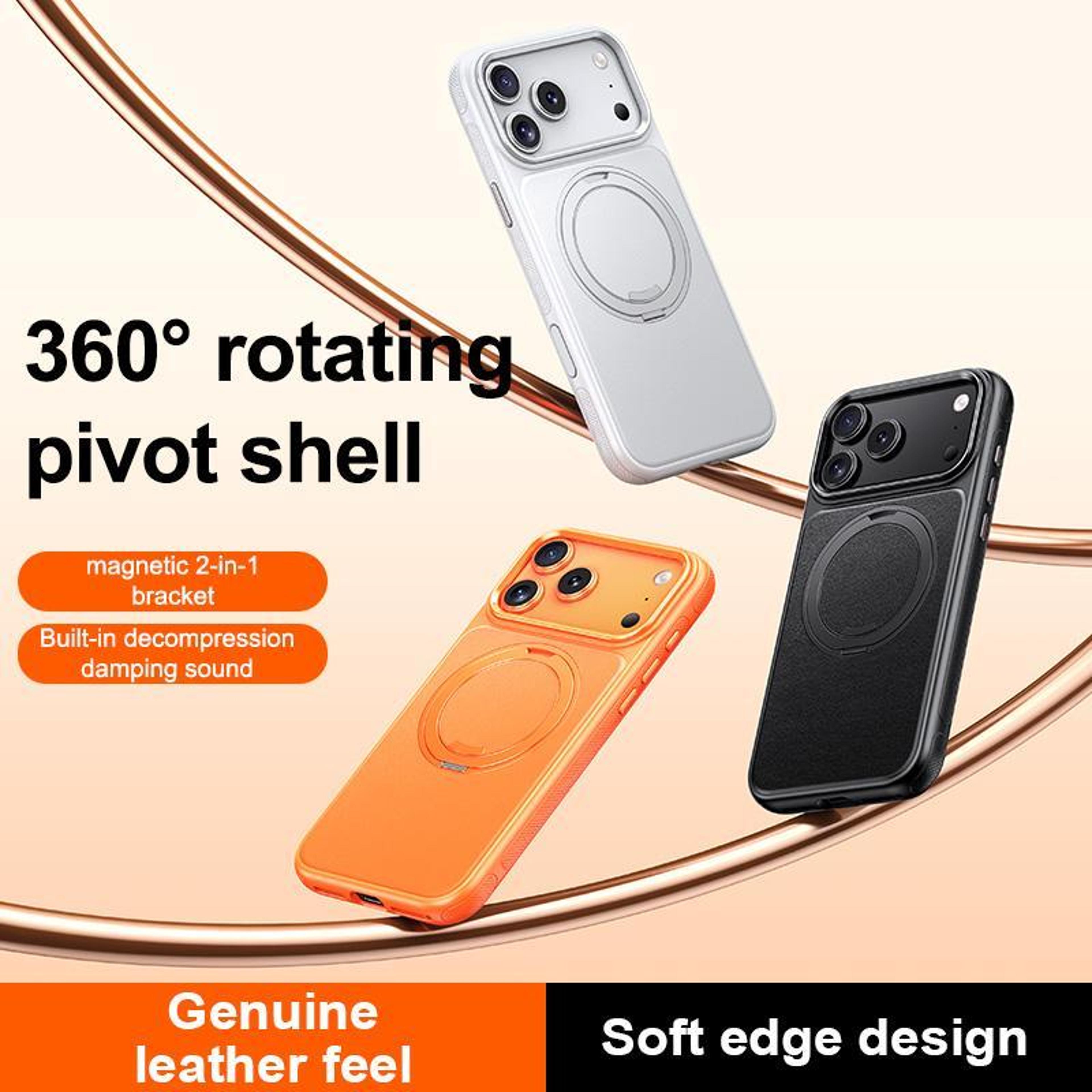 IPhone 18 Pro Leather Texture Magnetic Case With 360 Degree Rotating Holder 2