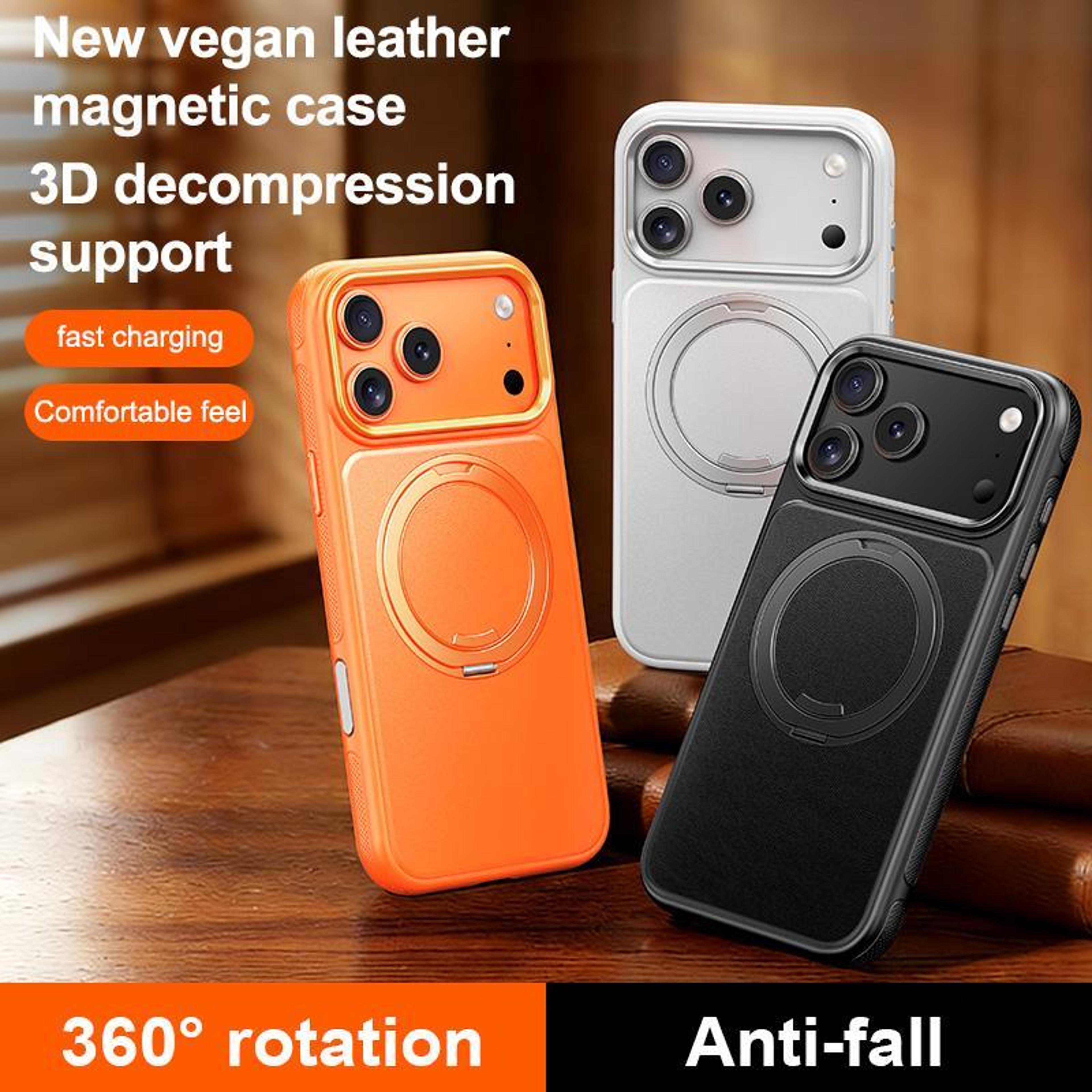 18 Pro Max Leather Texture 360 Rotating Magnetic Holder Phone Case 1