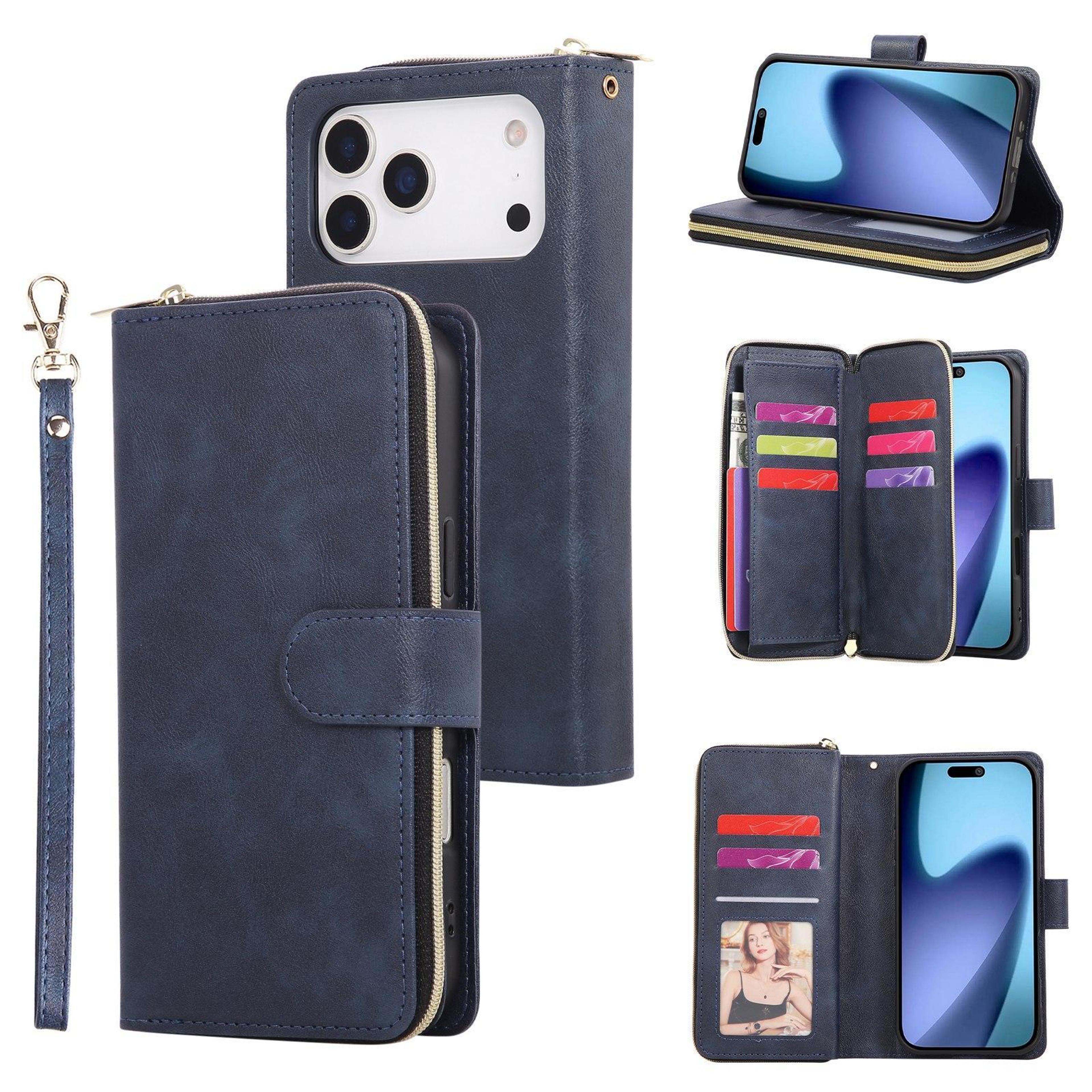 iphone 18 pro zipper wallet phone case with 9 card slots and stand