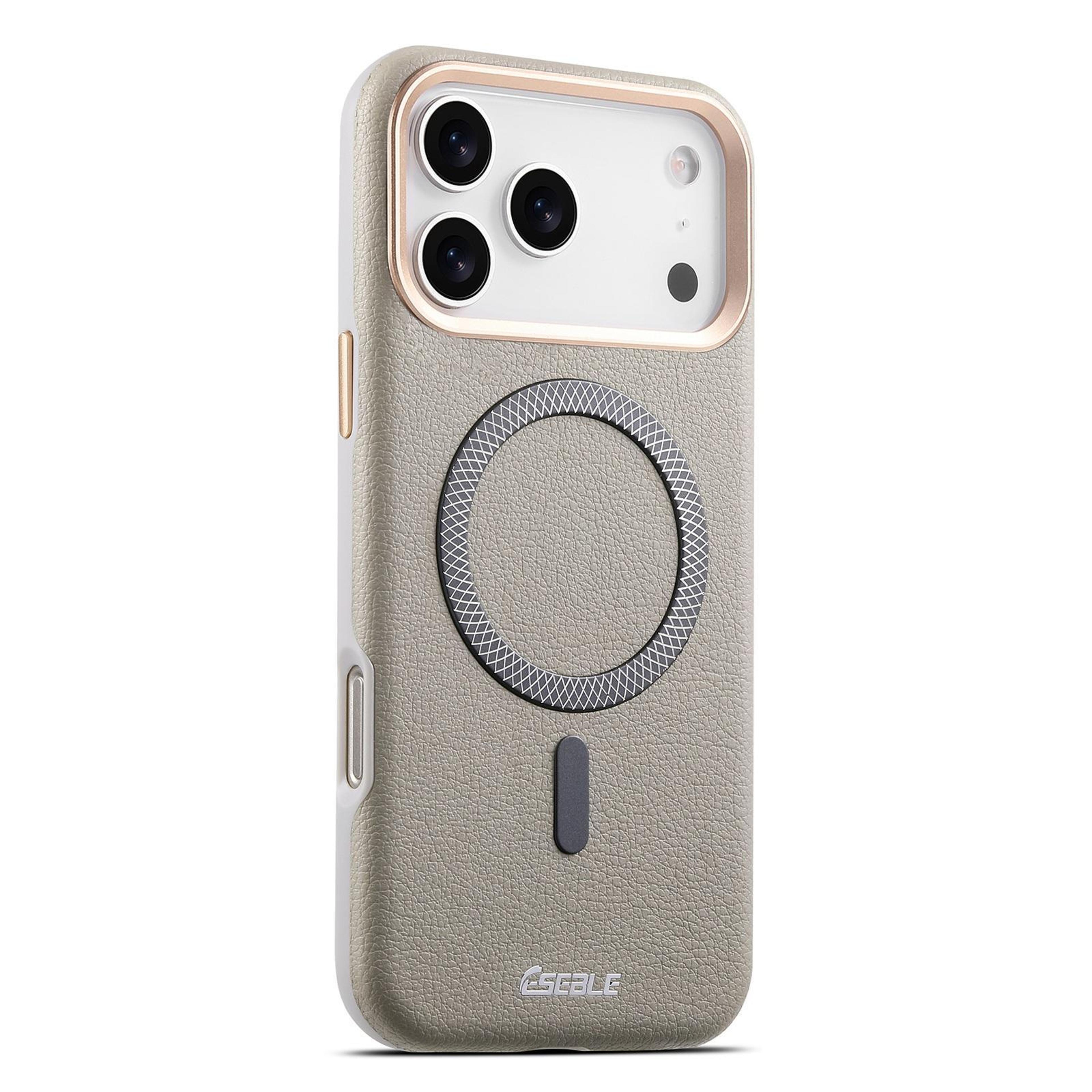 IPhone 18 Pro Litchi Texture Magnetic Phone Case With Metal Lens Button 0