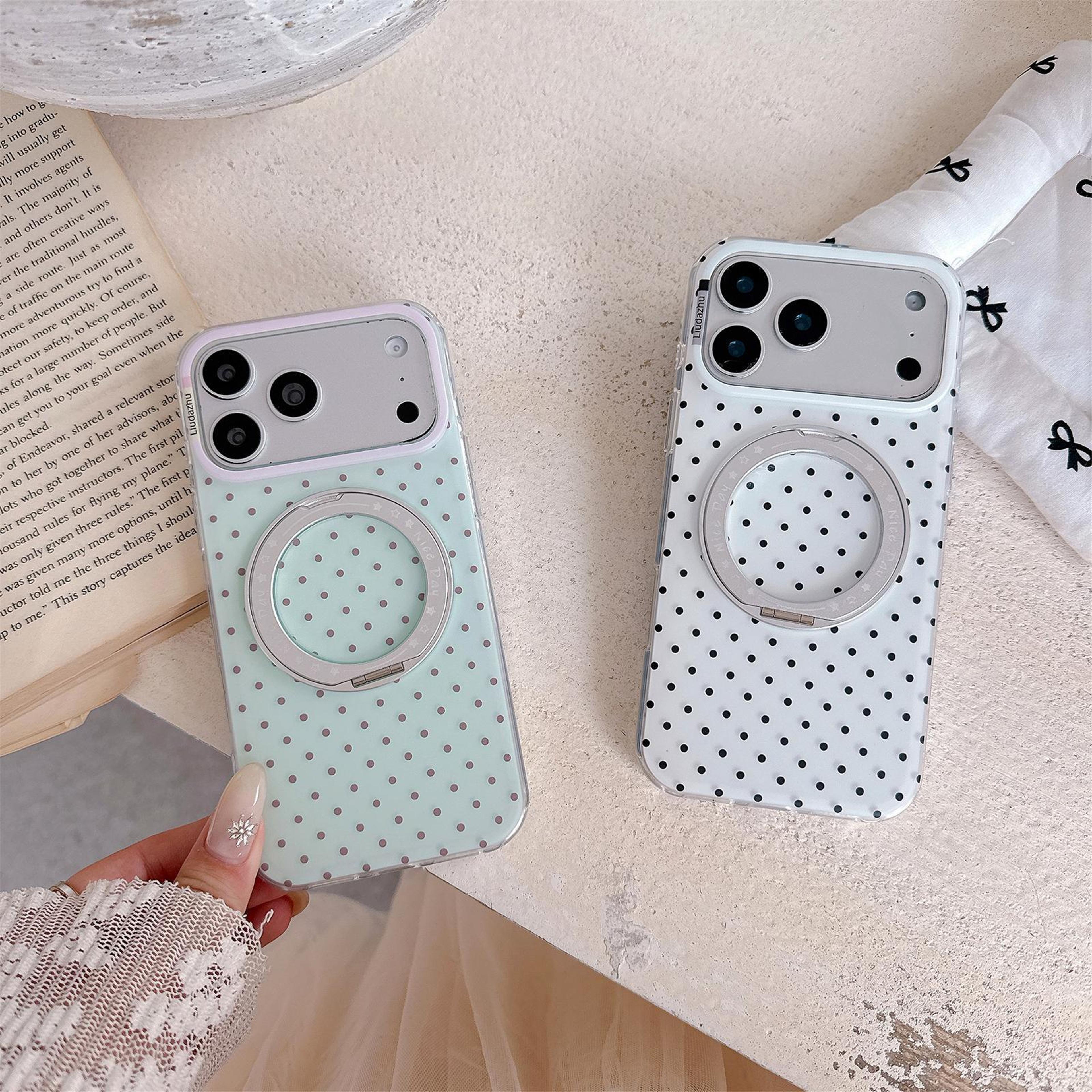 Magnetic Phone Case For 18 Pro With 360 Rotating Ring Stand And Minimalist Point Pattern 1